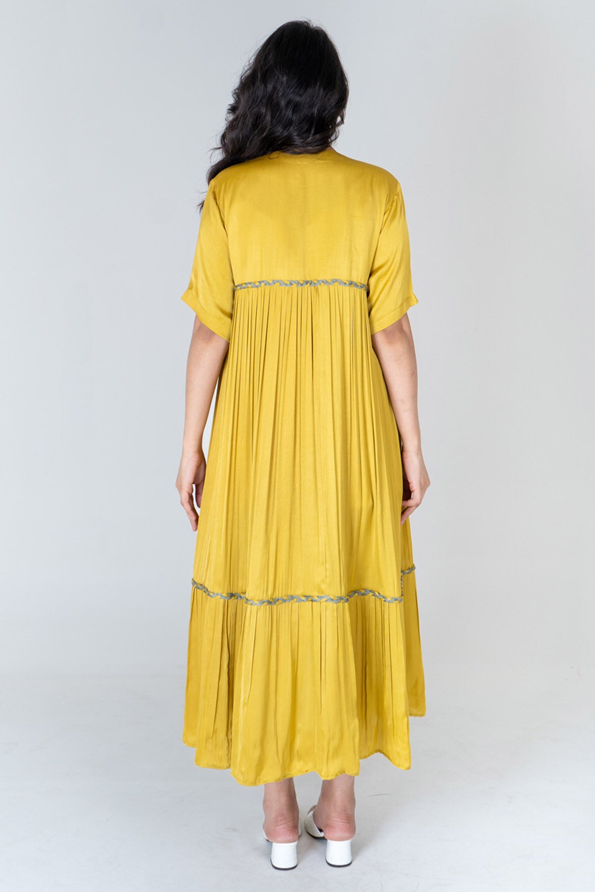 Yellow Braid Gathered Long Cape