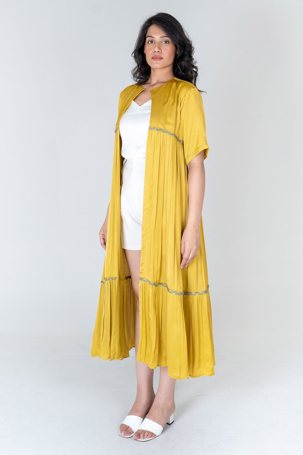 Yellow Braid Gathered Long Cape