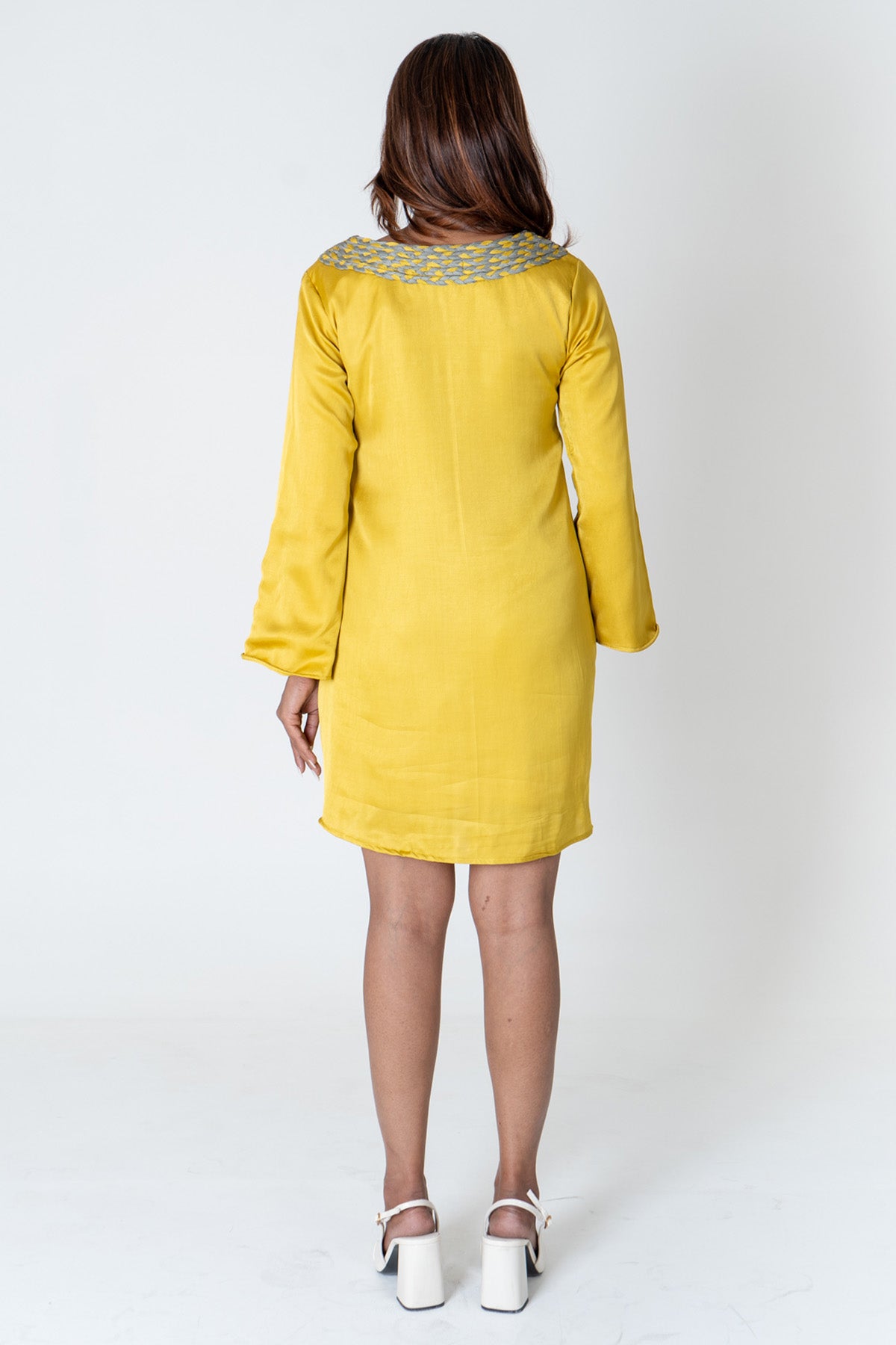 Yellow Braided Collar Dress