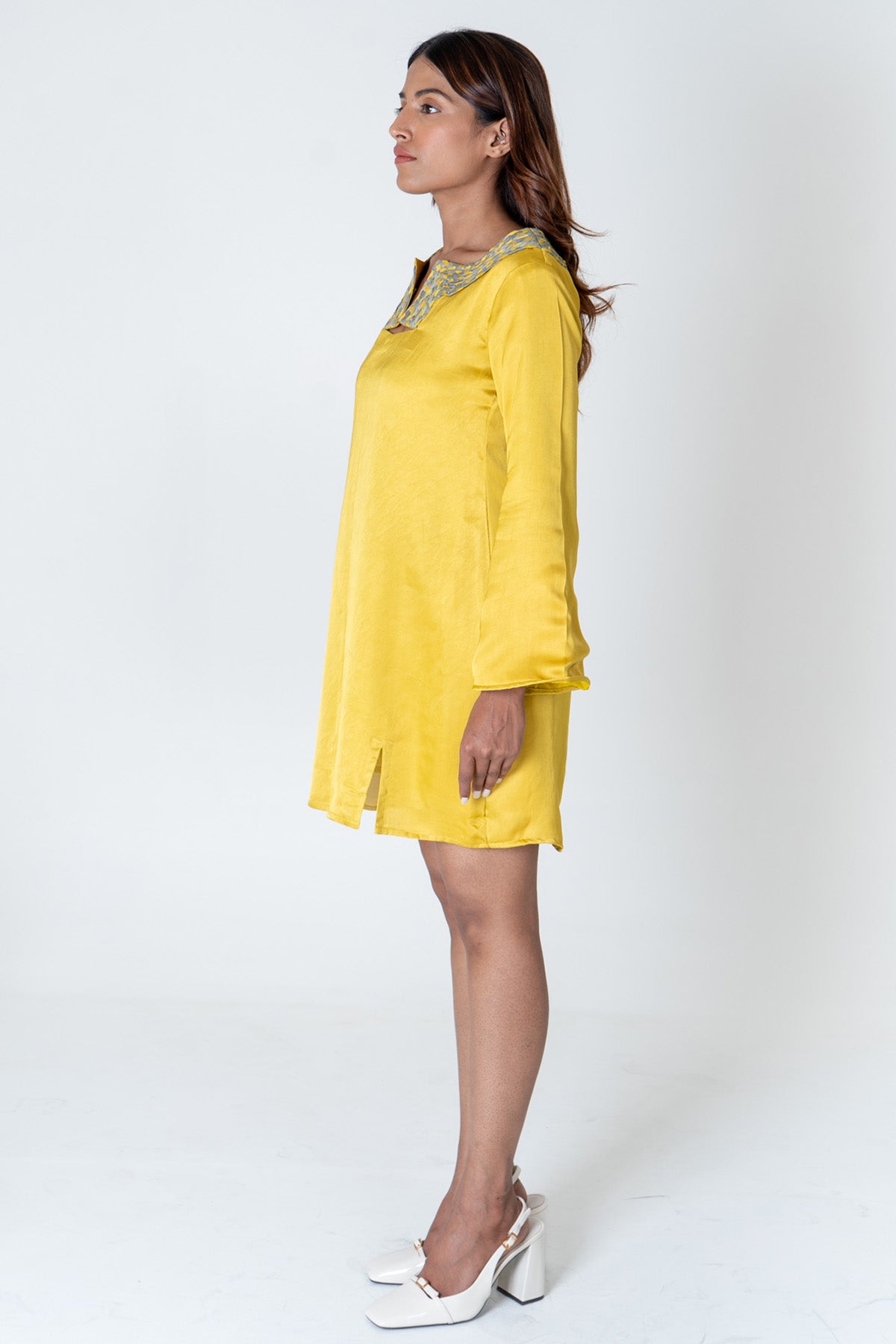 Yellow Braided Collar Dress