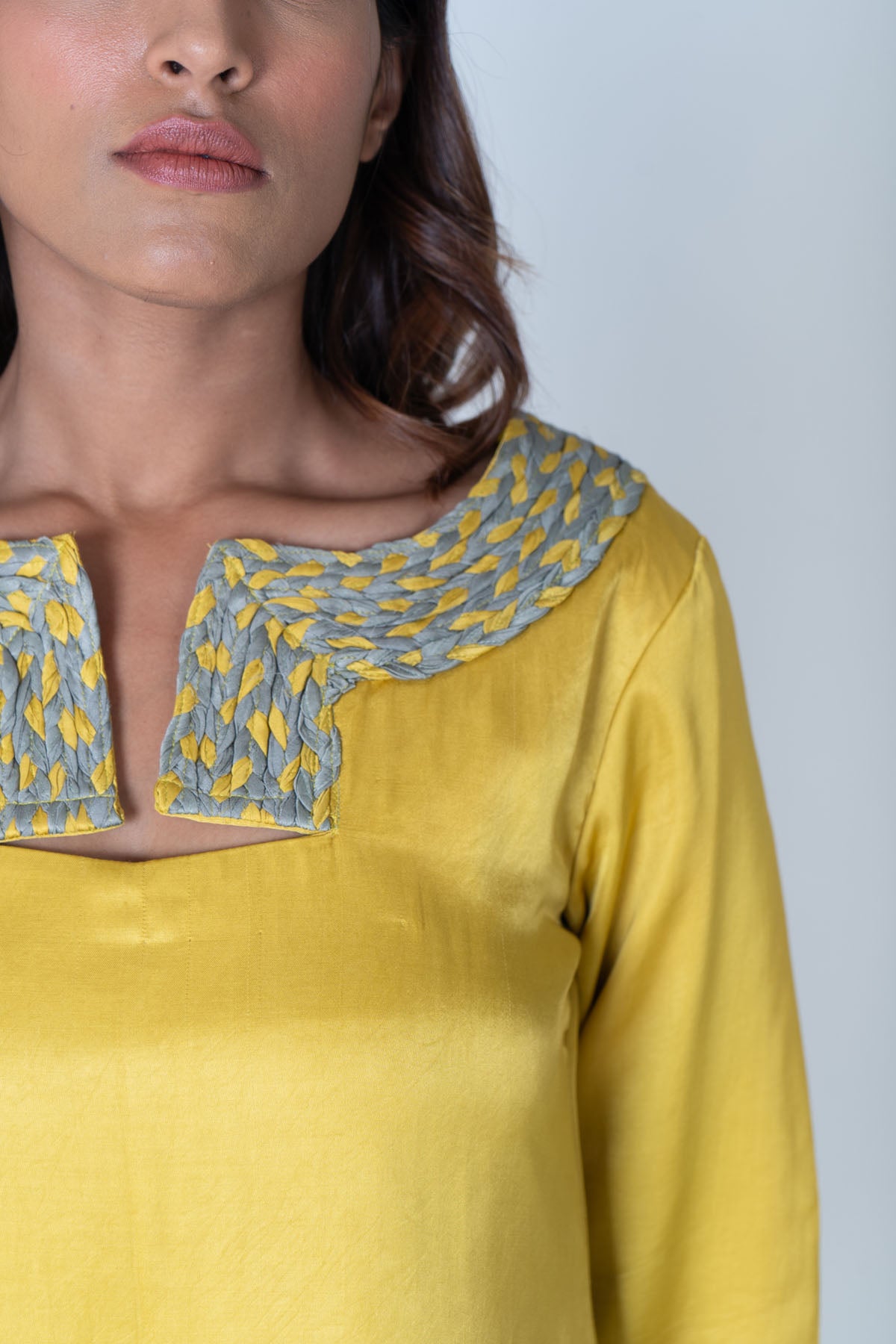 Yellow Braided Collar Dress