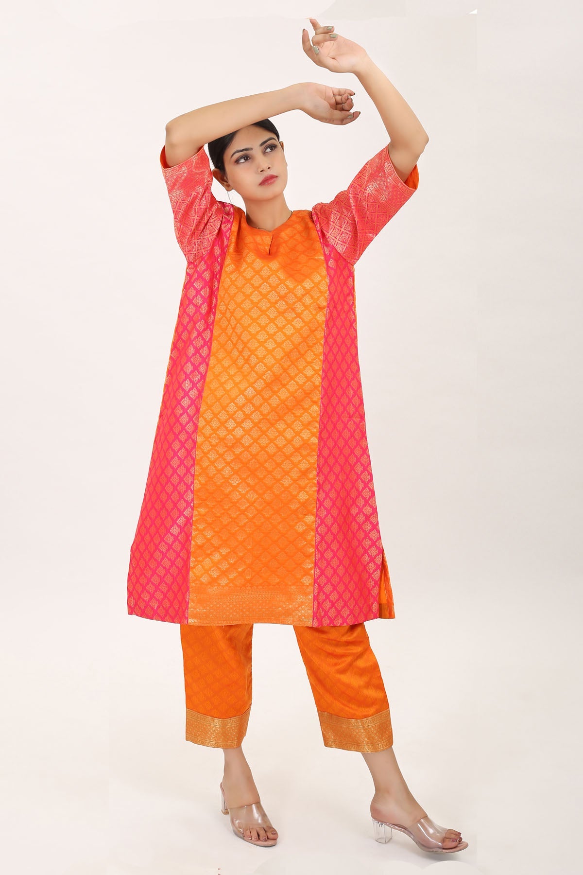 Buy Simply Kitsch Orangish yellow Kurta Set for Women online available at ScrollnShops