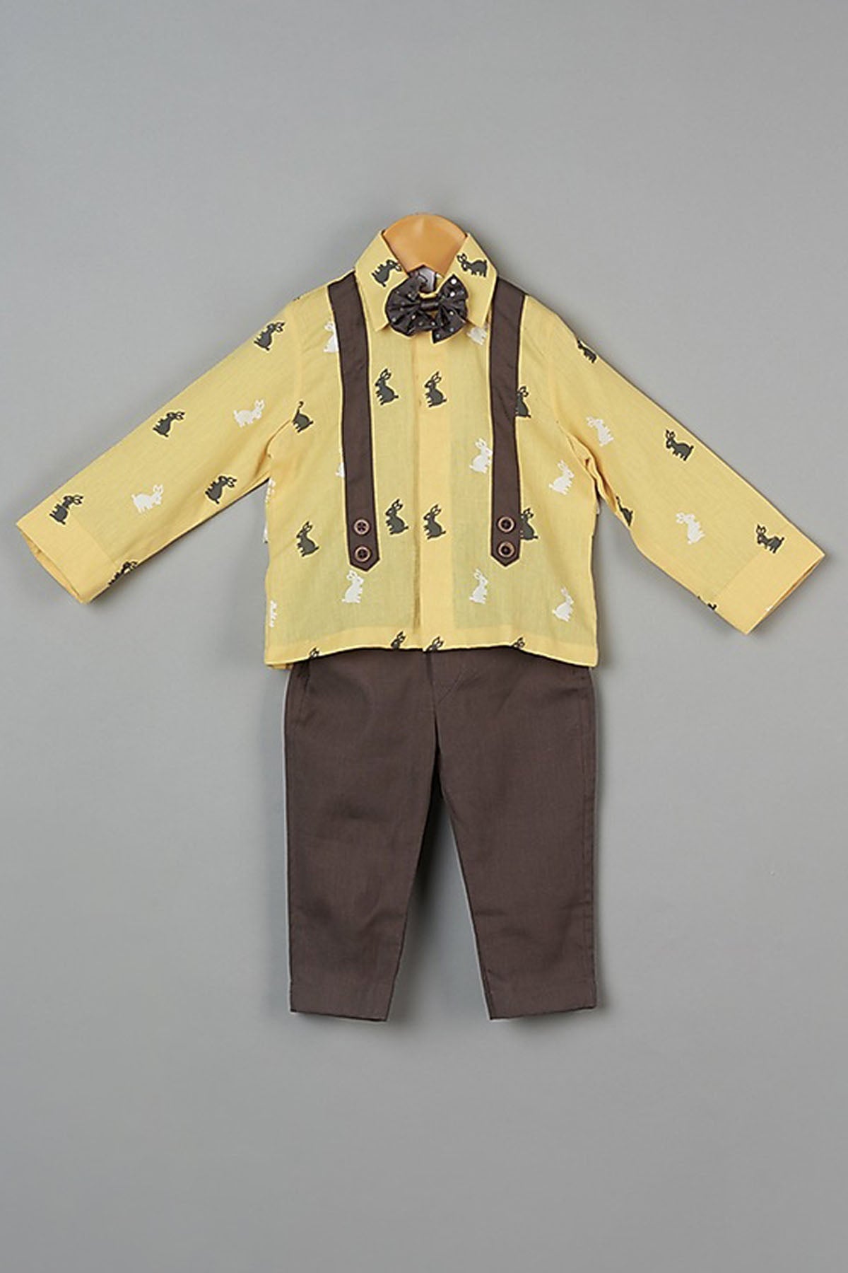 Designer Little Brats Yellow Bunny Print Suit For Kids Available online at ScrollnShops