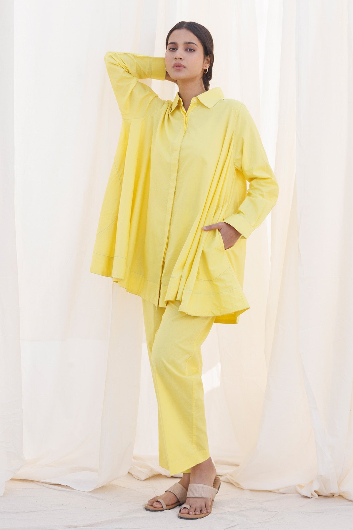 Buy Yellow Cambric Cotton Flared Top by Label Surabhi Raj for women online at ScrollnShops