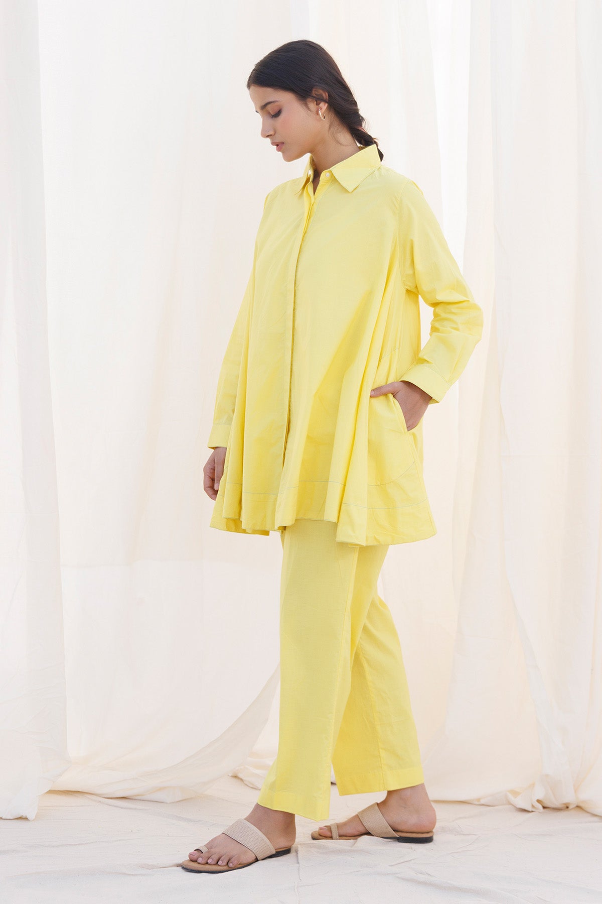 Yellow Cambric Cotton Flared Top