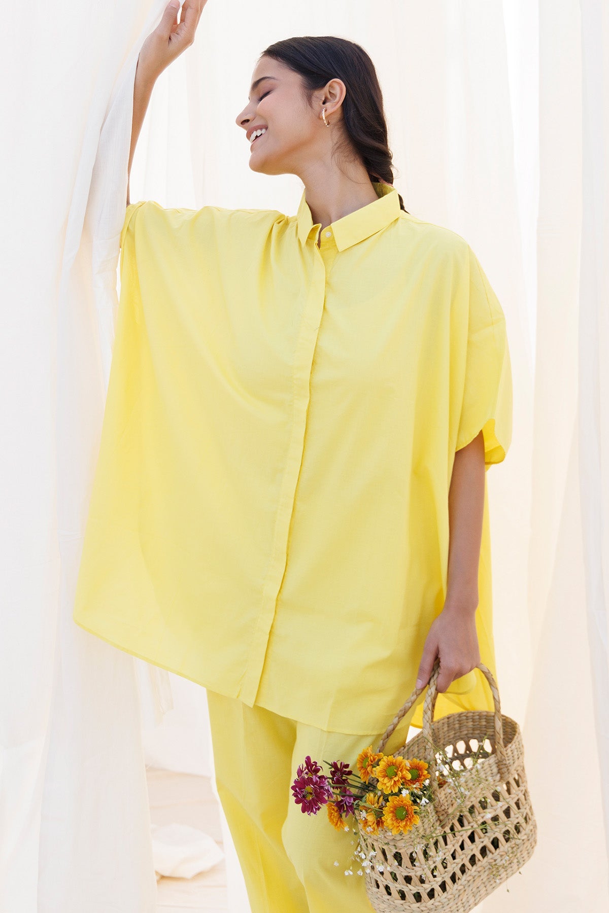 Buy Yellow Cambric Cotton Shirt by Label Surabhi Raj for women online at ScrollnShops