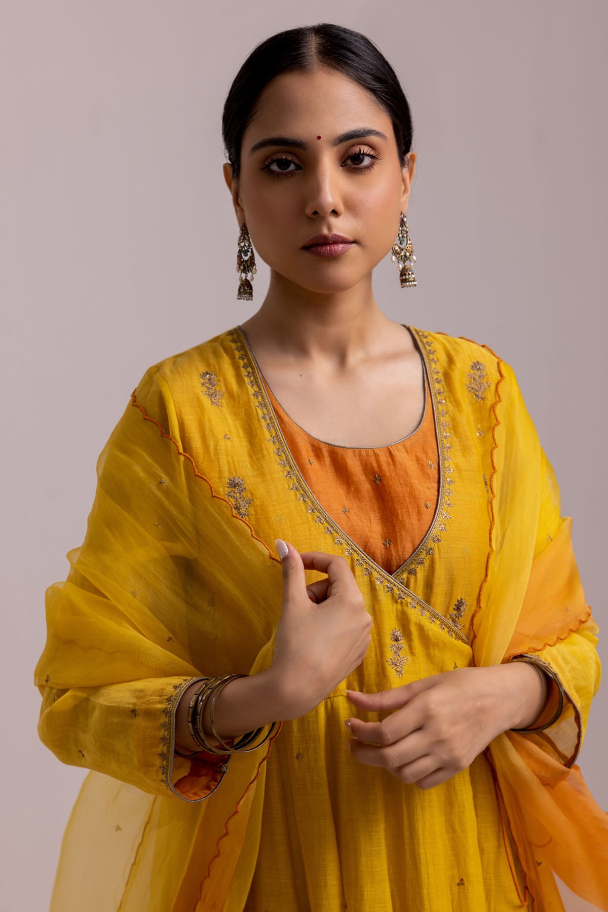 Yellow Chanderi Anarkali Set