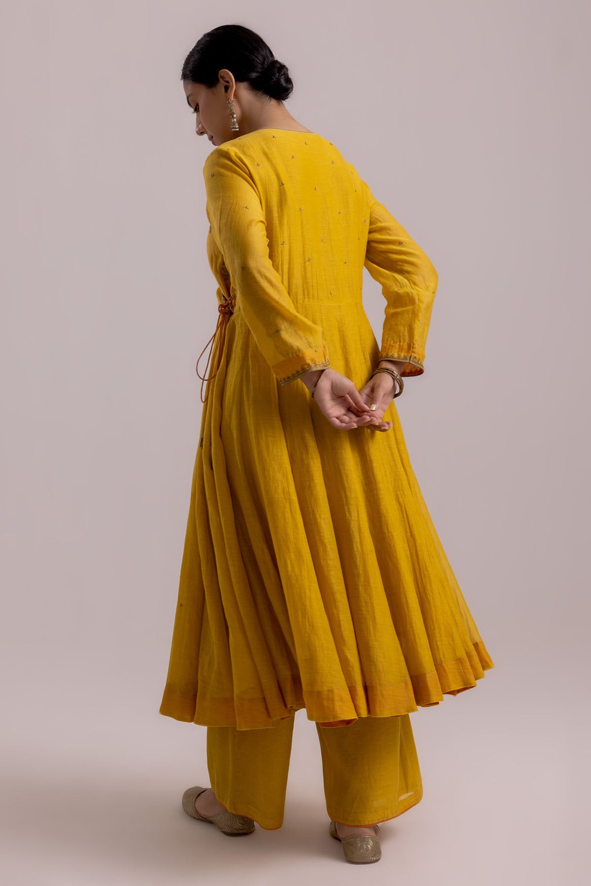 Yellow Chanderi Anarkali Set
