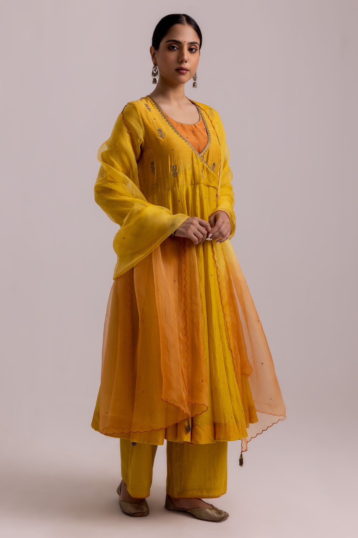 Yellow Chanderi Anarkali Set