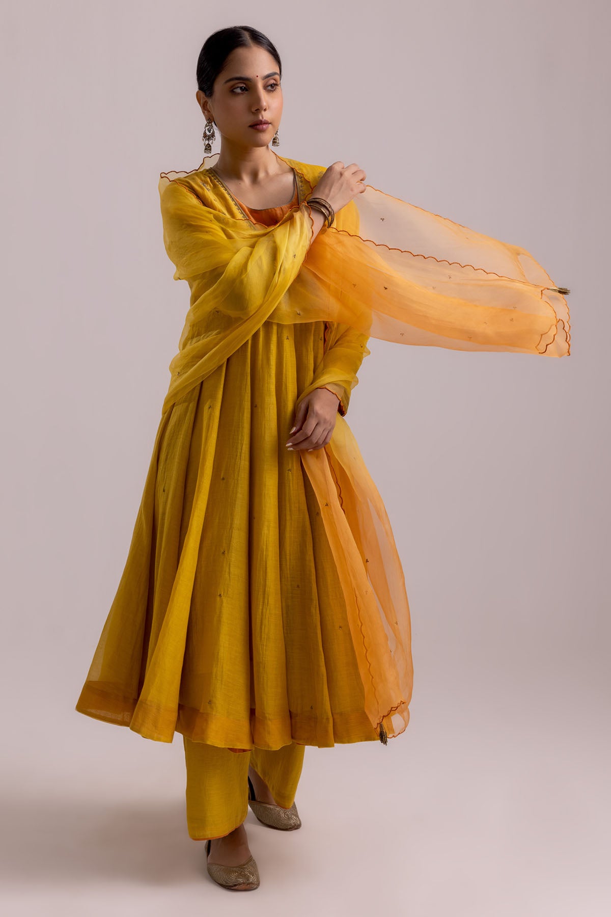 Yellow Chanderi Anarkali Set