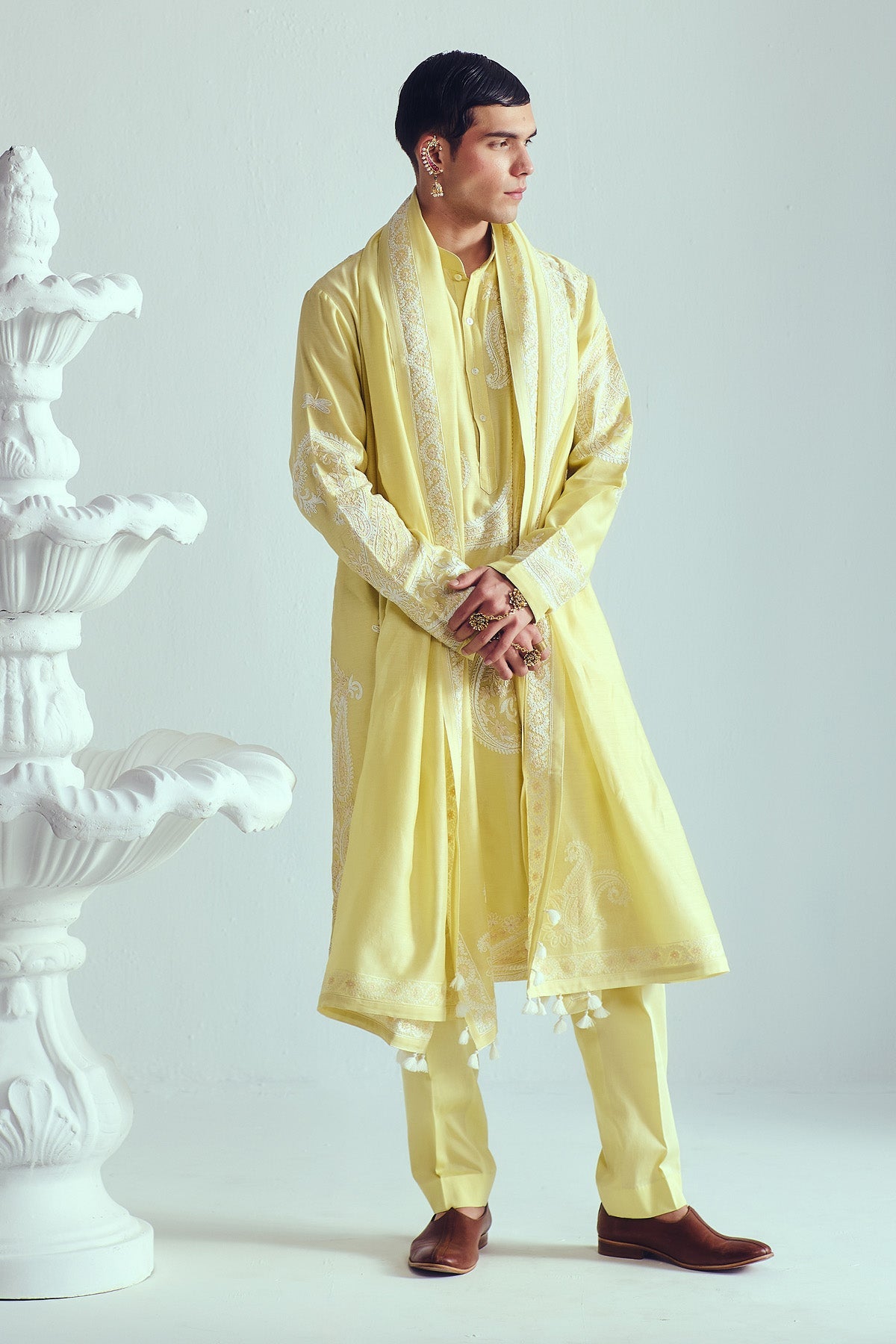 Buy Yellow Chanderi Dori Kurta Set by WABI SABI for Men online at ScrollnShops