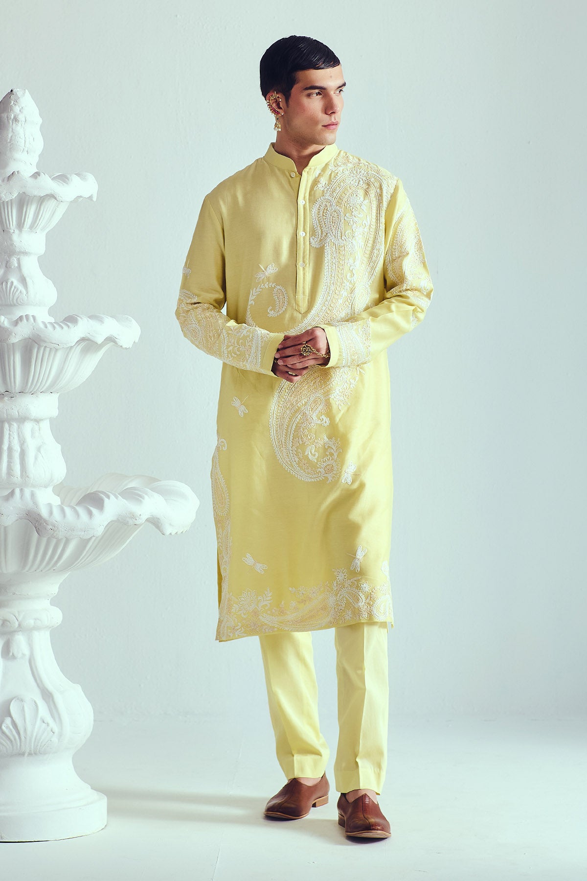 Yellow Chanderi Dori Kurta Set