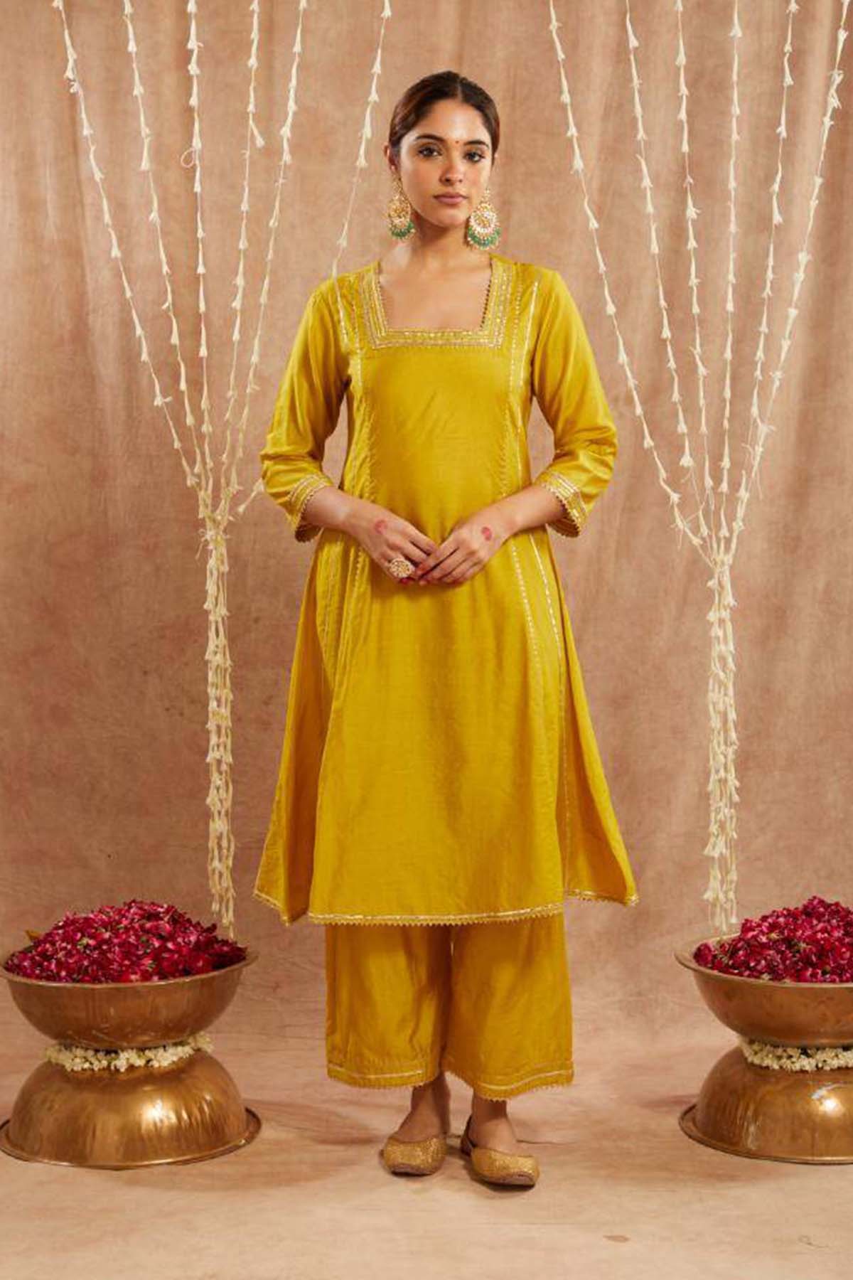 Buy Yellow Chanderi Kurta & Pants by Nero for women online at ScrollnShops