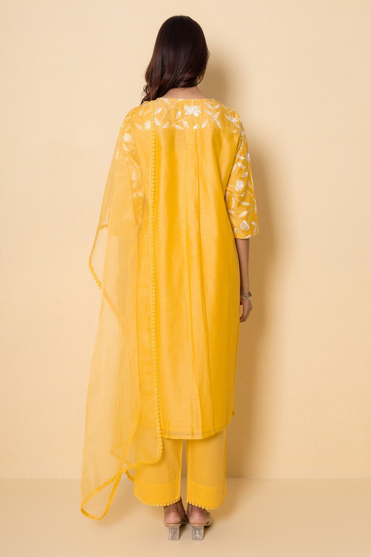 Yellow Chanderi Lace Kurta Set