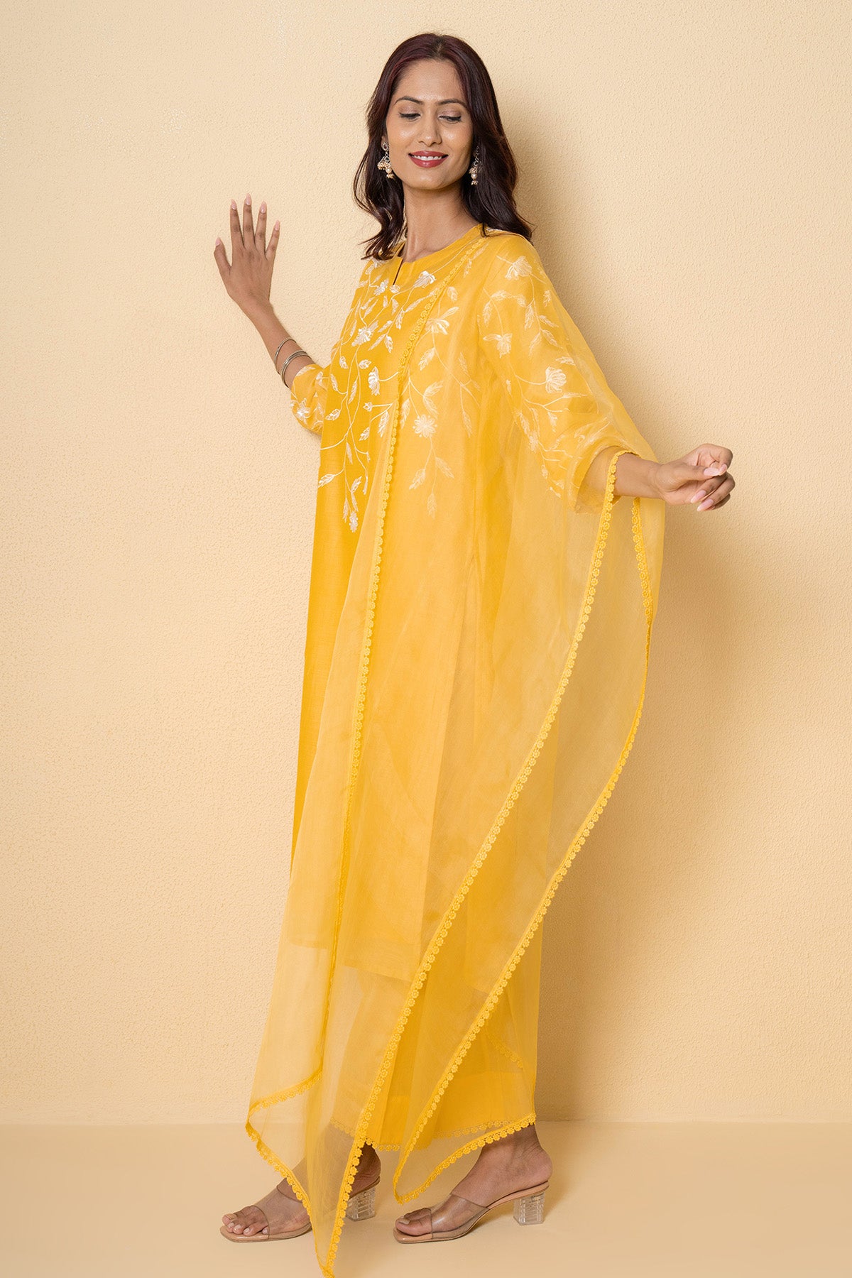 Yellow Chanderi Lace Kurta Set