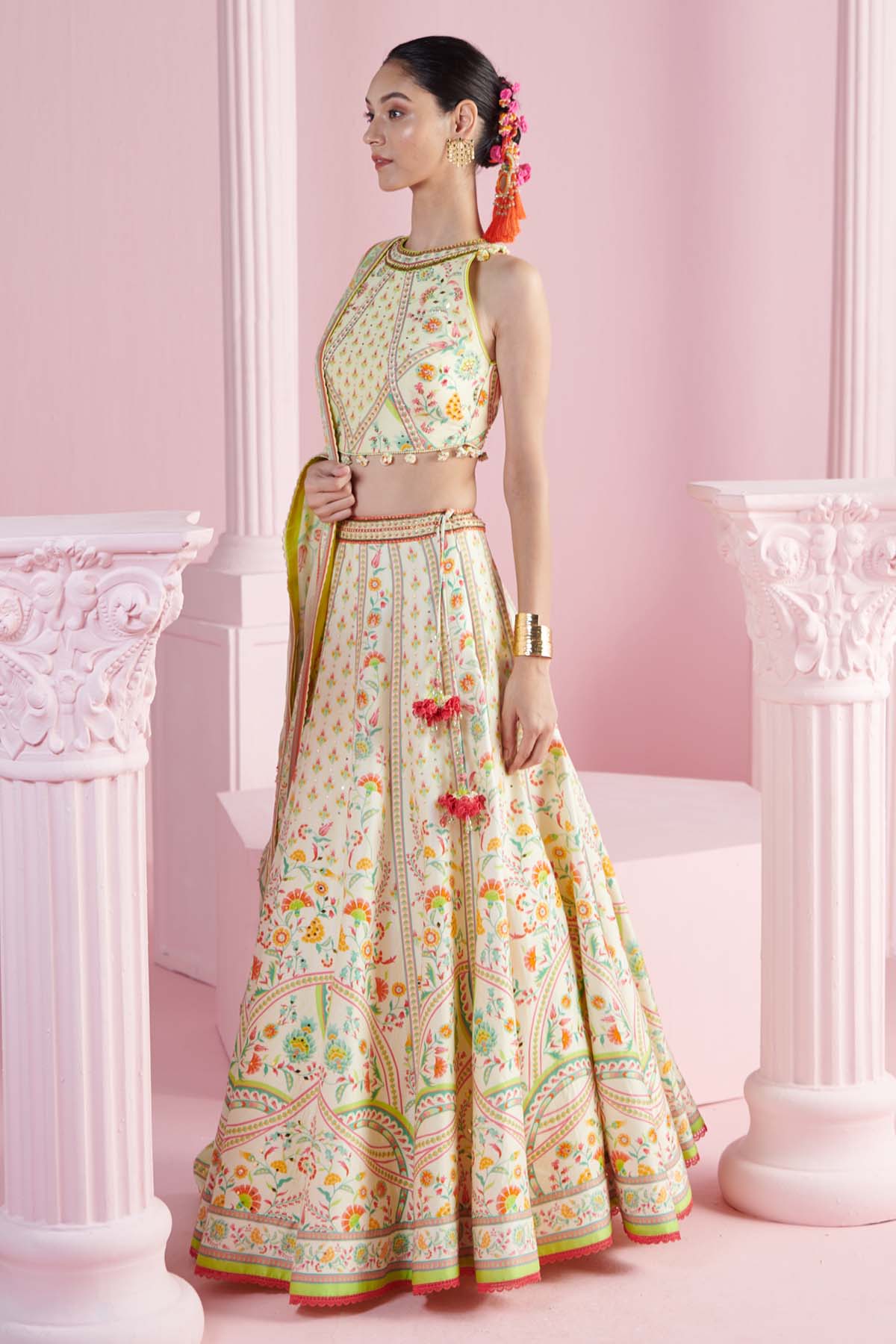 Yellow Chanderi Lehenga Set