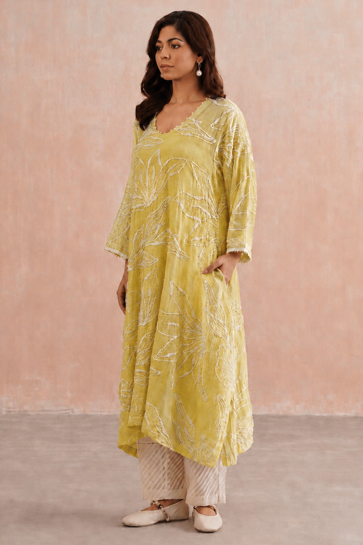 Yellow Chanderi Pearl Kurta Set