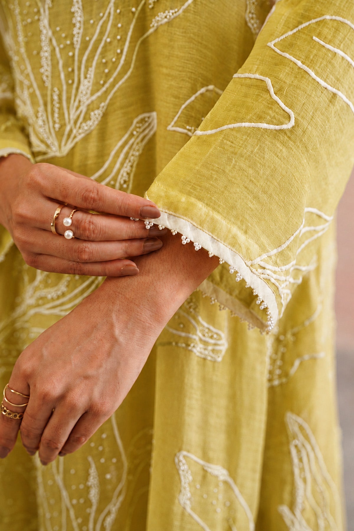 Yellow Chanderi Pearl Kurta Set