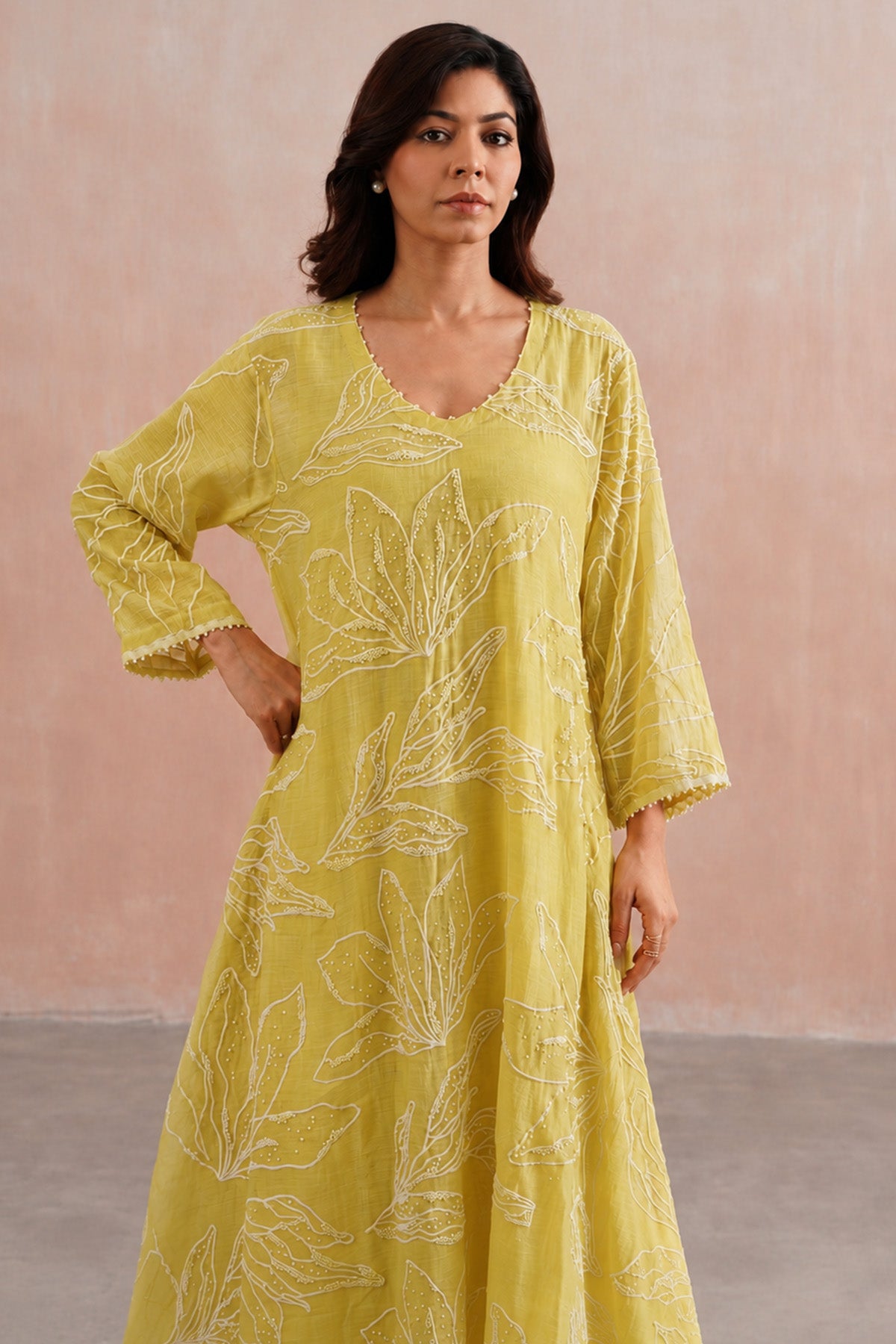 Yellow Chanderi Pearl Kurta Set