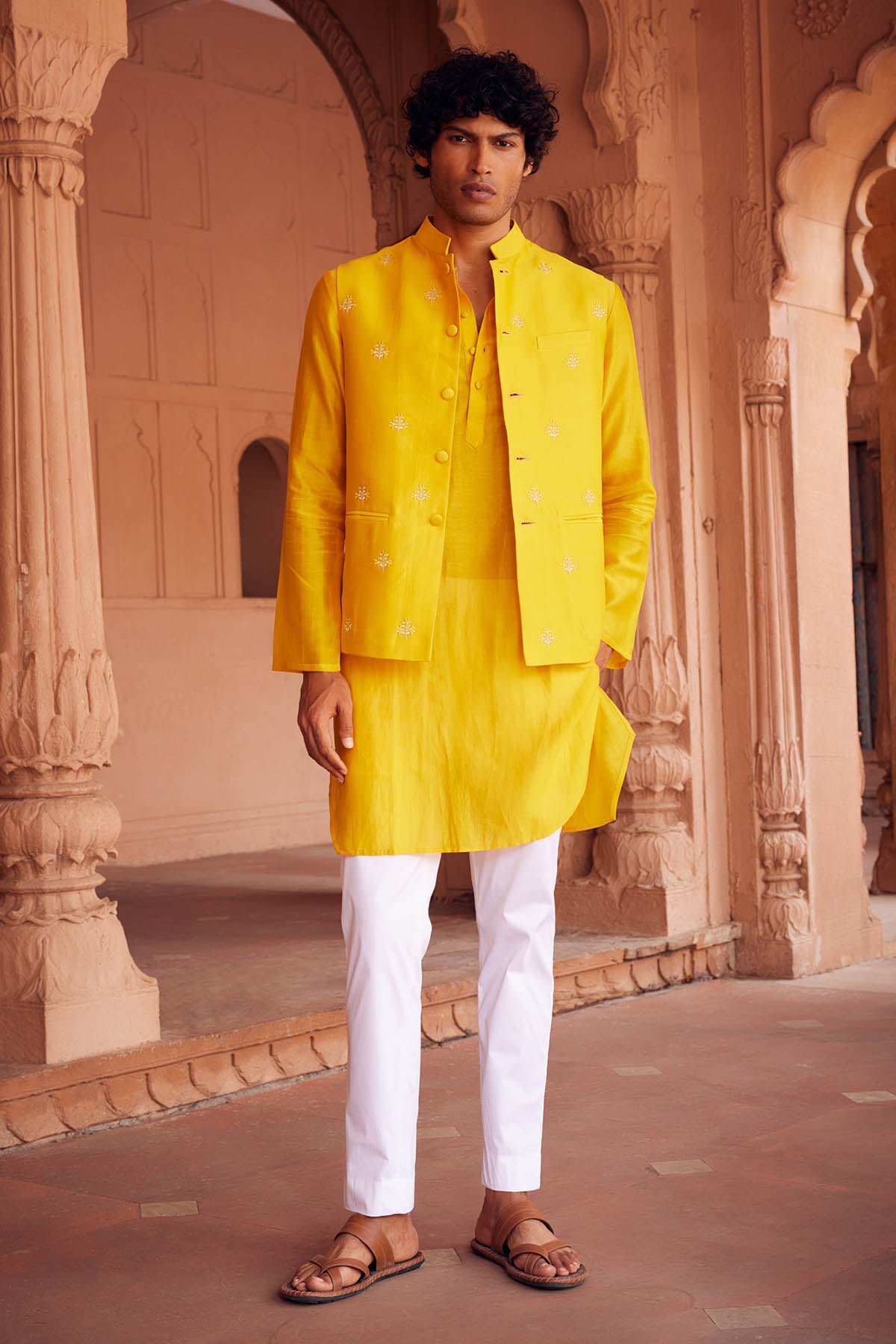 Yellow Chanderi Silk Bandi Set