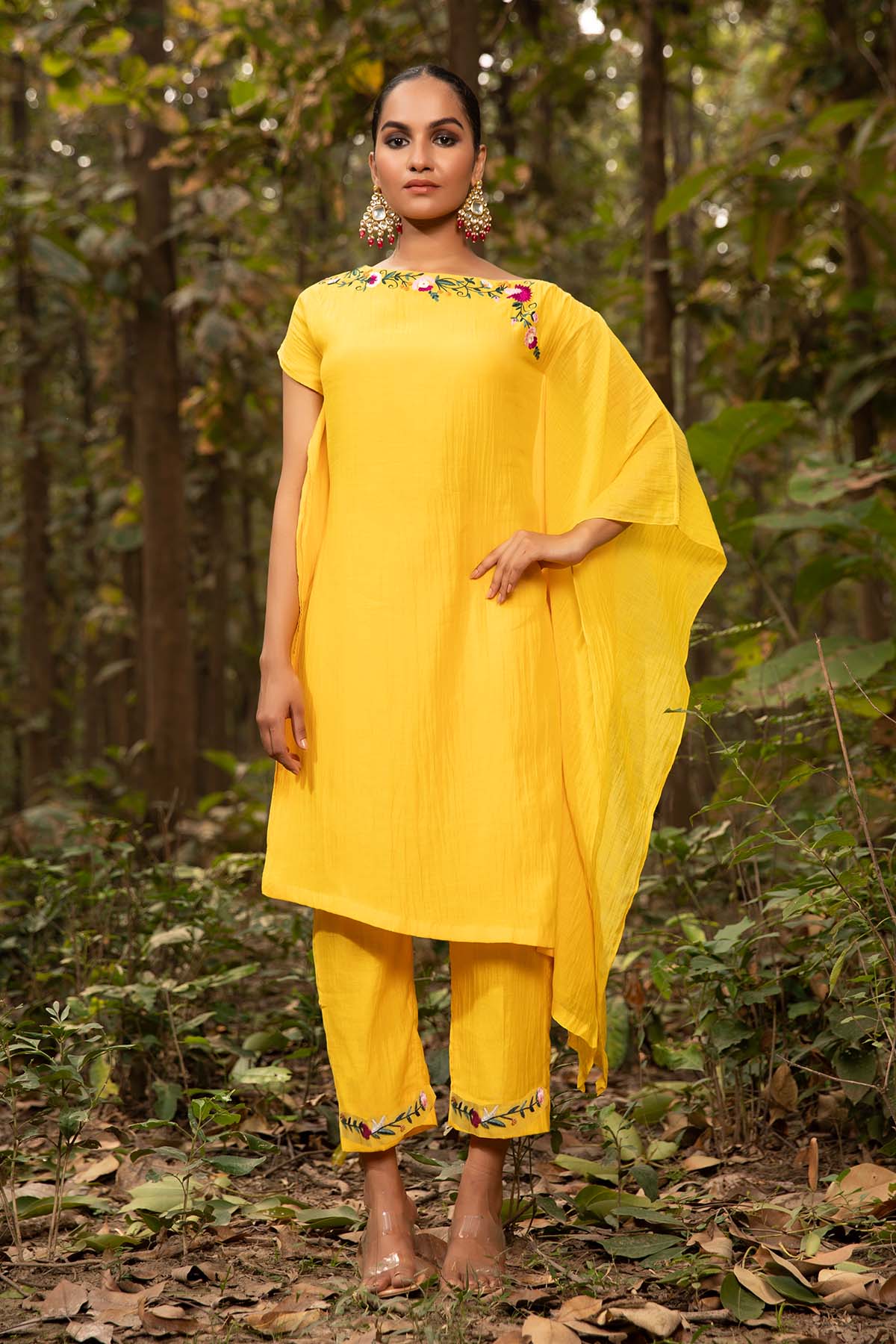 Buy Yellow Chanderi Silk Kaftan Set by Richa Chhabra Malhotra for women online at ScrollnShops