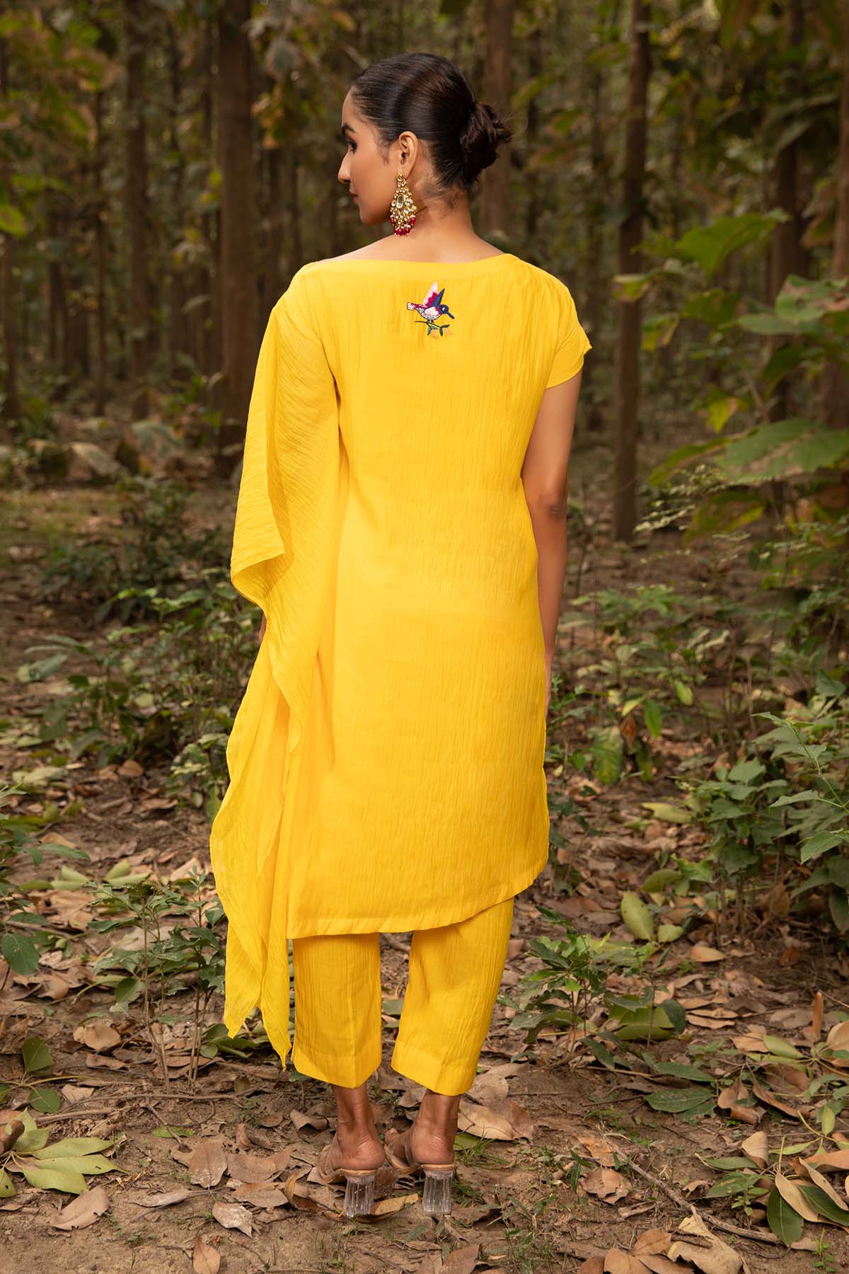 Yellow Chanderi Silk Kaftan Set