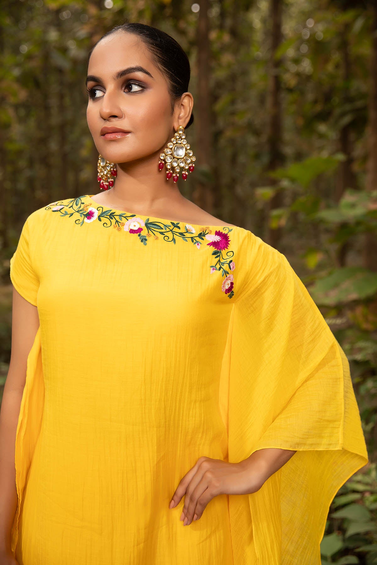 Yellow Chanderi Silk Kaftan Set