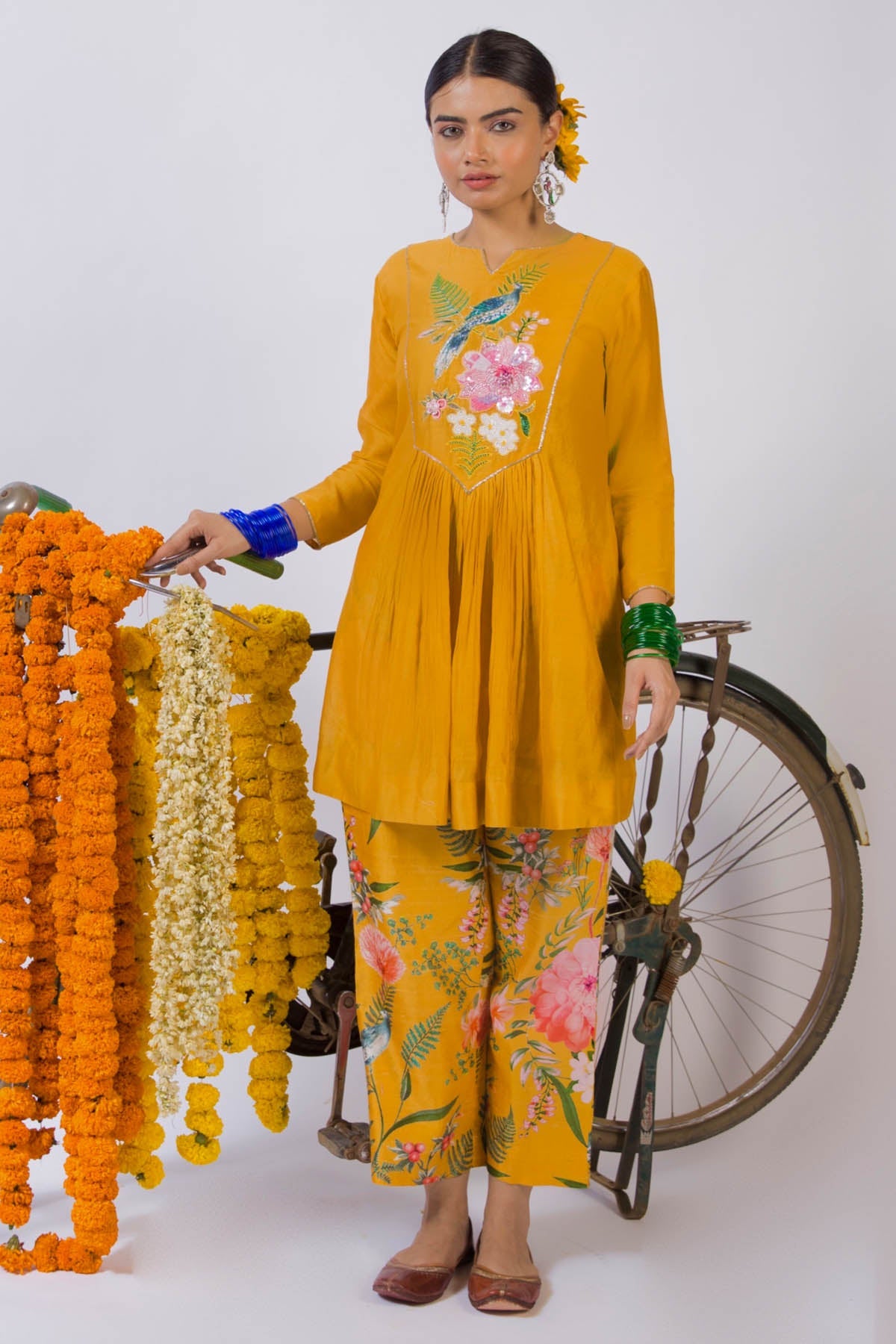 Seharre Yellow Chanderi & Silk Kurta Set for women online at ScrollnShops