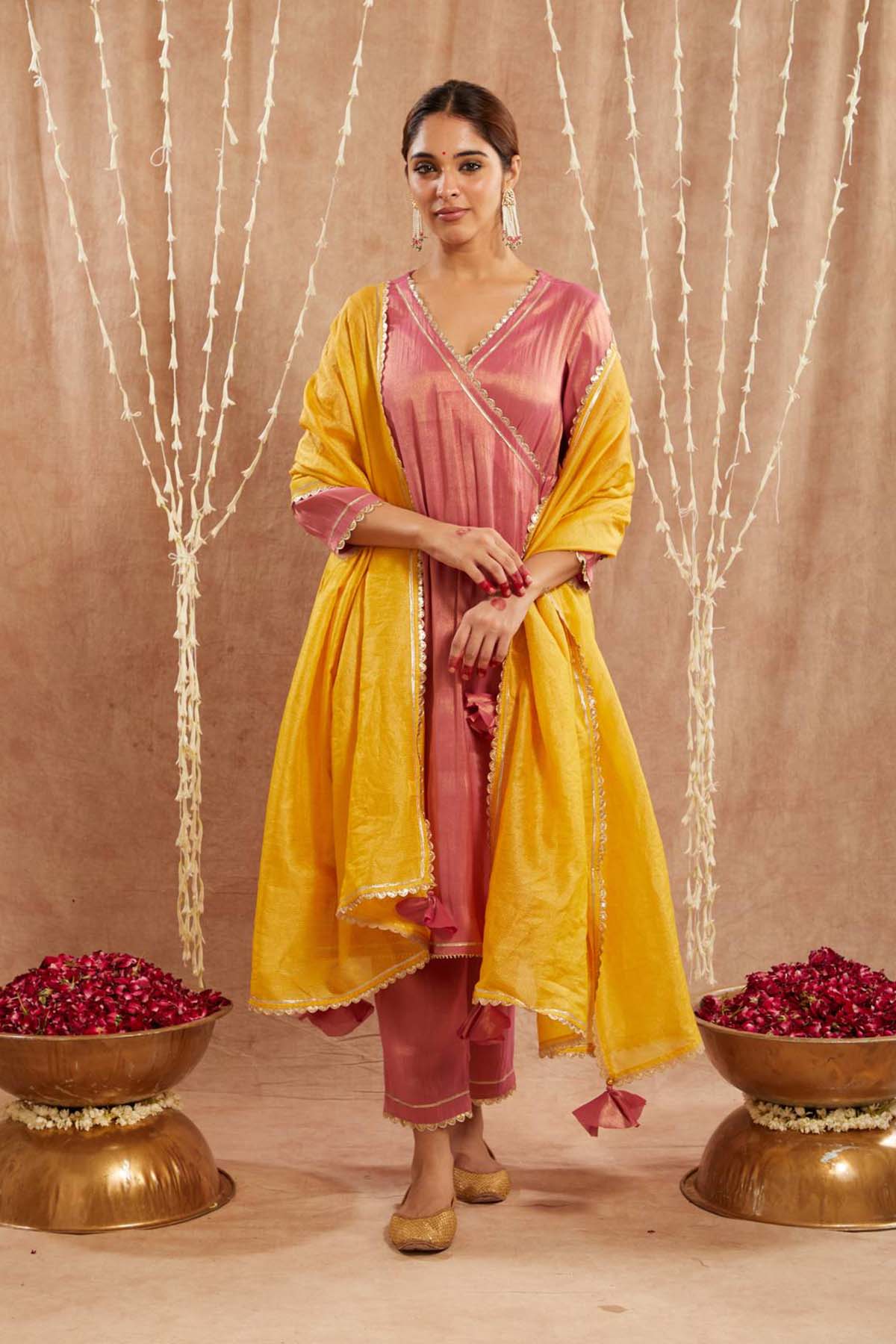 Buy Yellow Chanderi Stripe Dupatta by Nero for women online at ScrollnShops