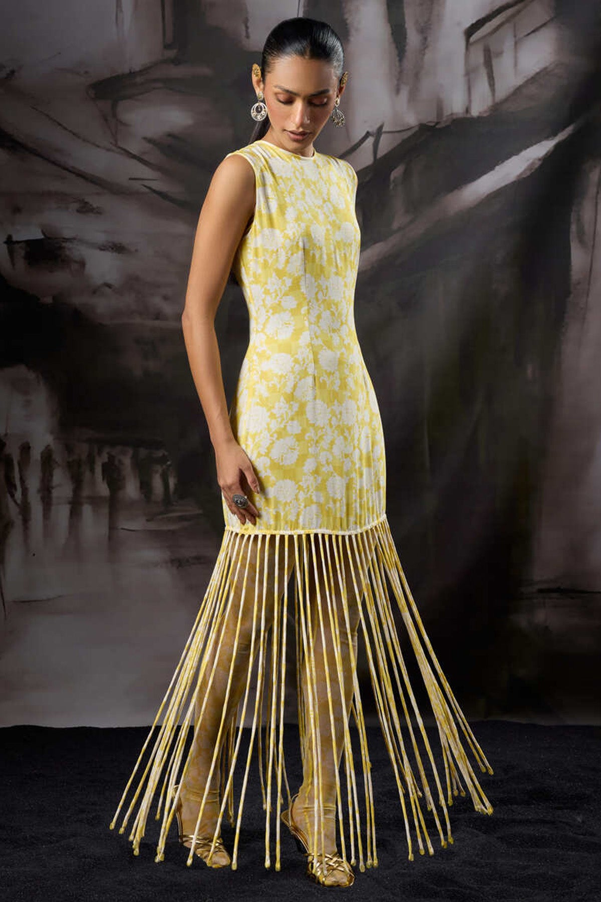 Yellow Checkered Printed Dress