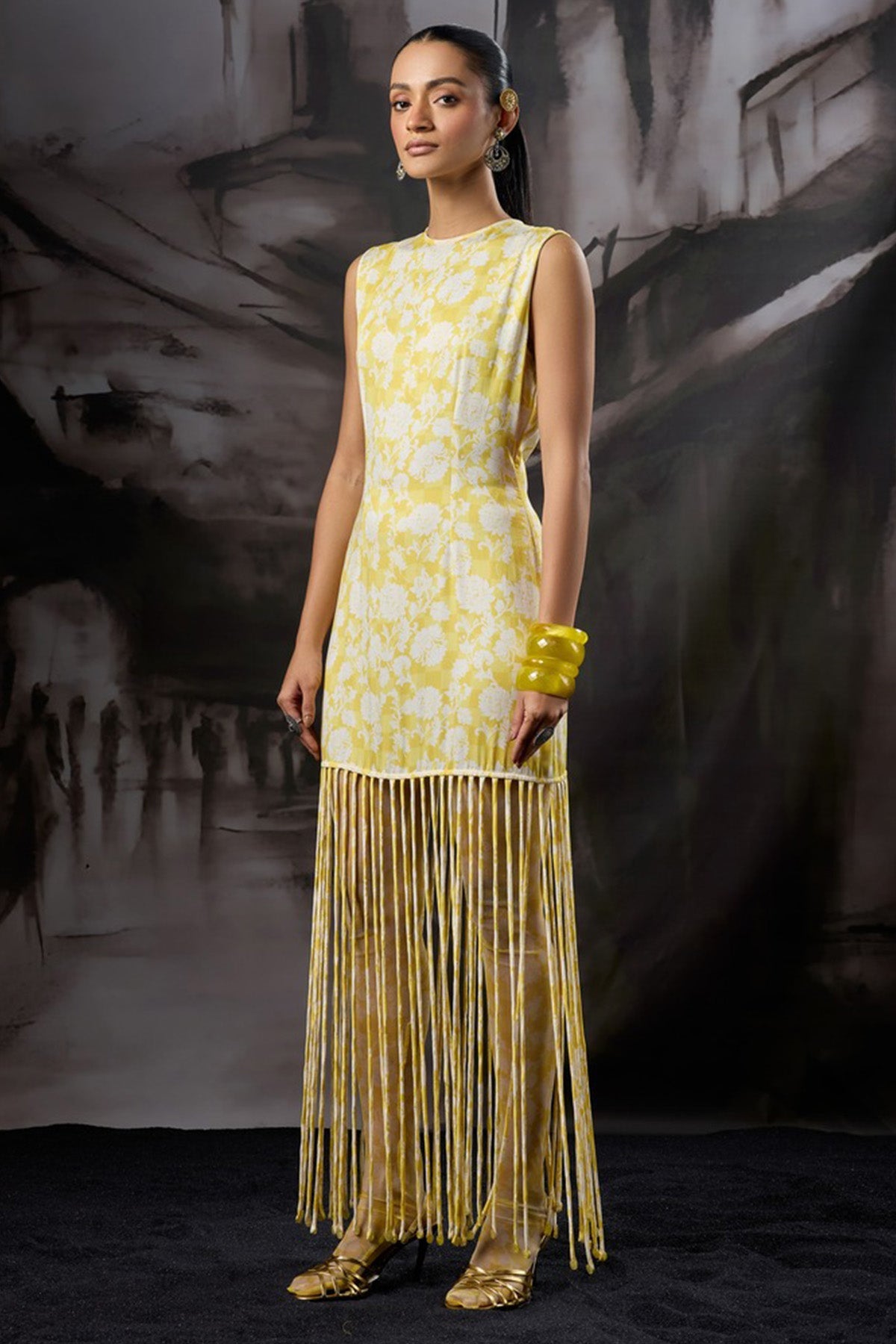 Buy Yellow Checkered Printed Dress for women by ADK online available at scrollnshops