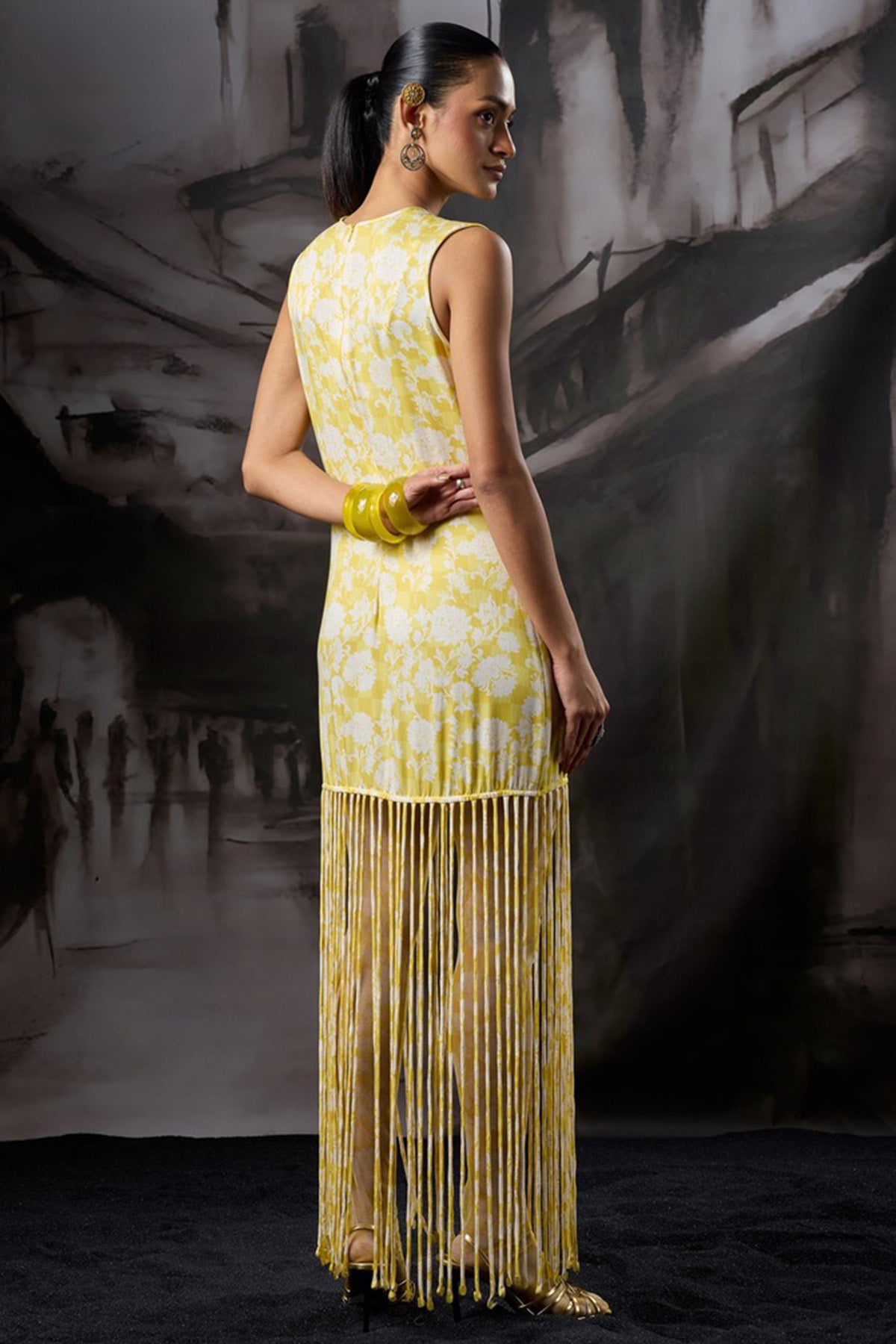 Yellow Checkered Printed Dress