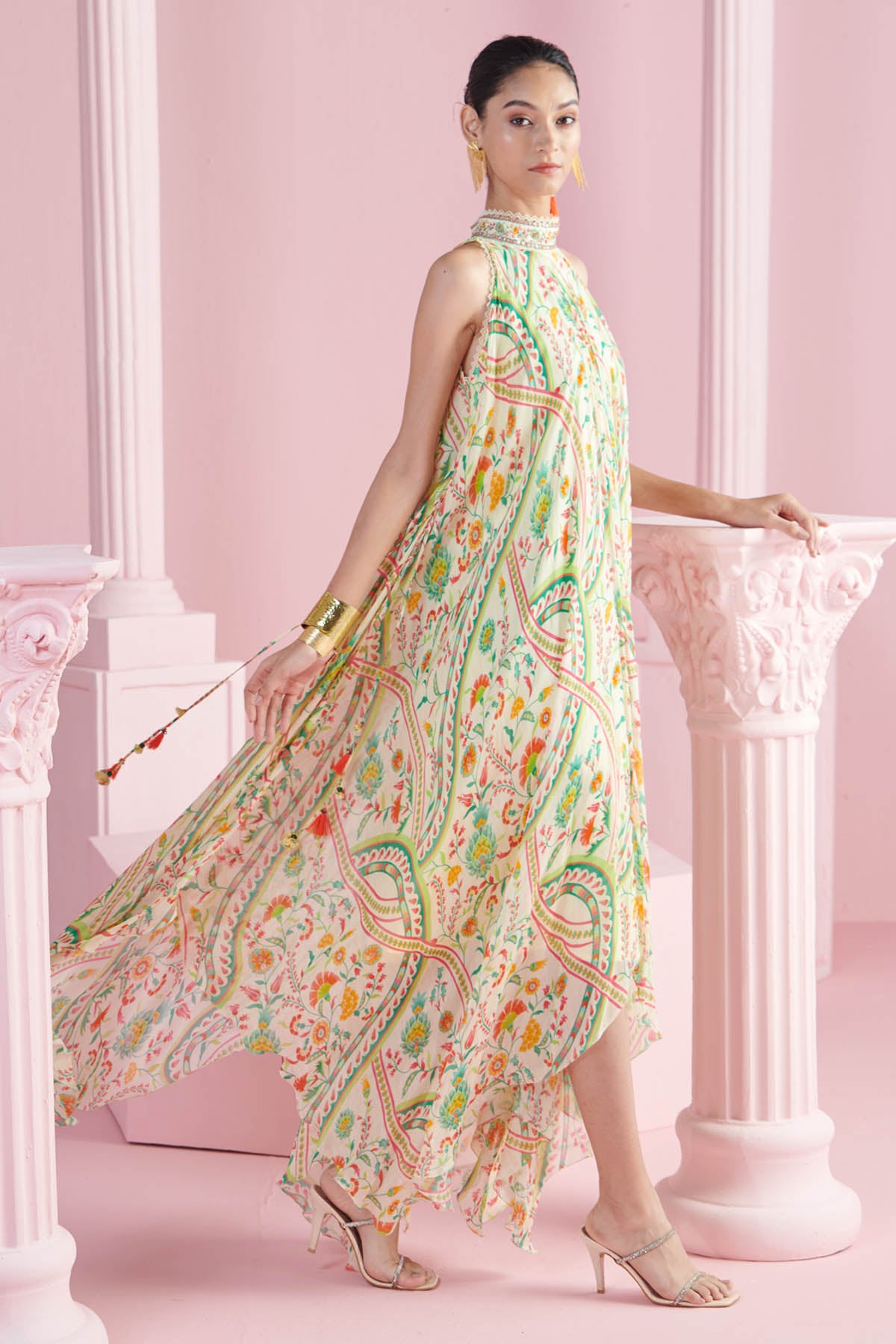 Yellow Chiffon Asymmetric Dress