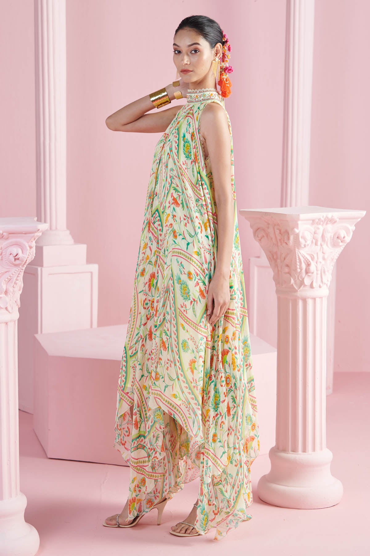 Yellow Chiffon Asymmetric Dress