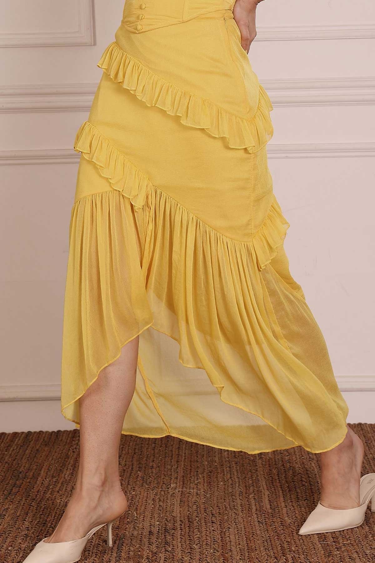 Yellow Chiffon Asymmetric Skirt