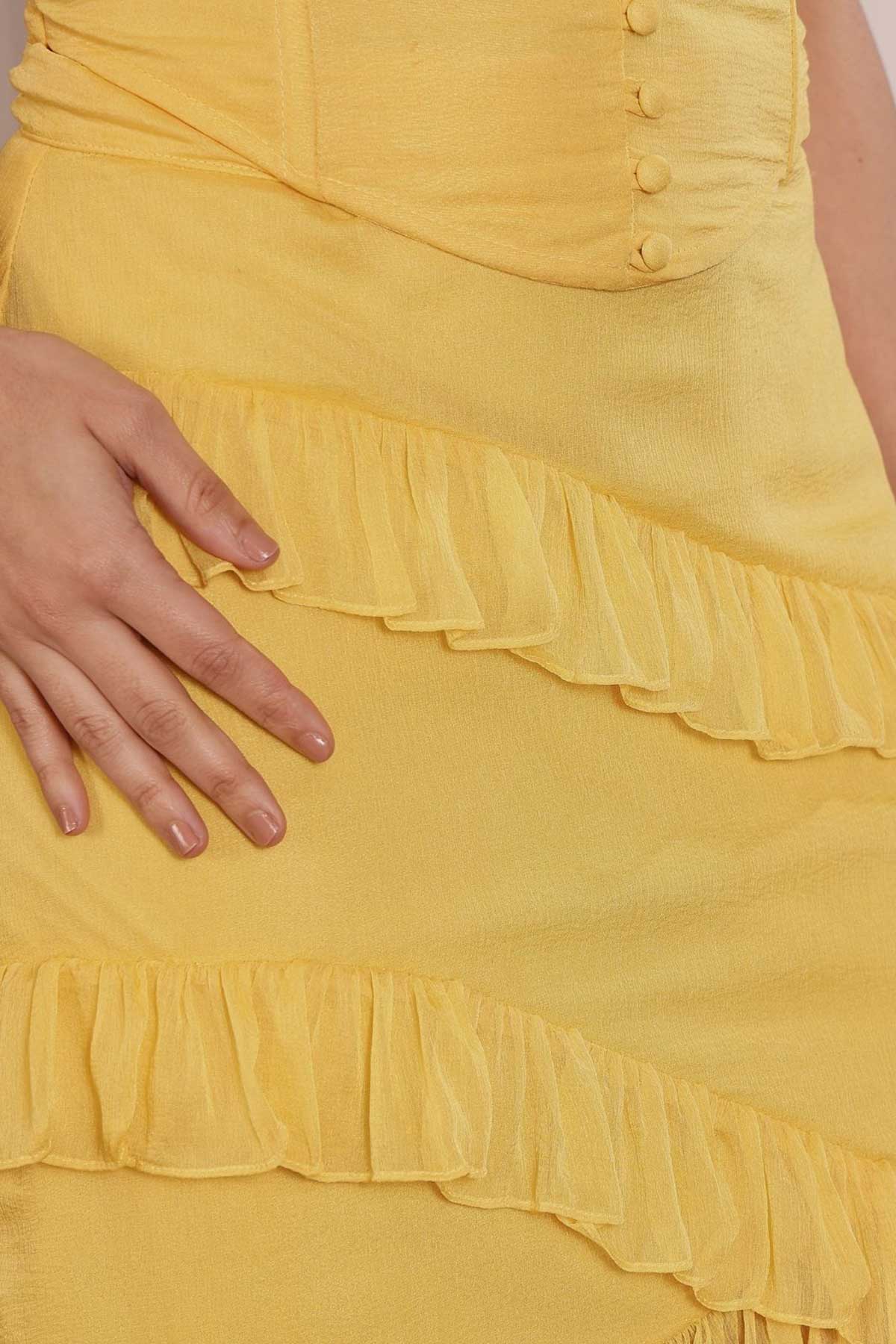 Yellow Chiffon Asymmetric Skirt