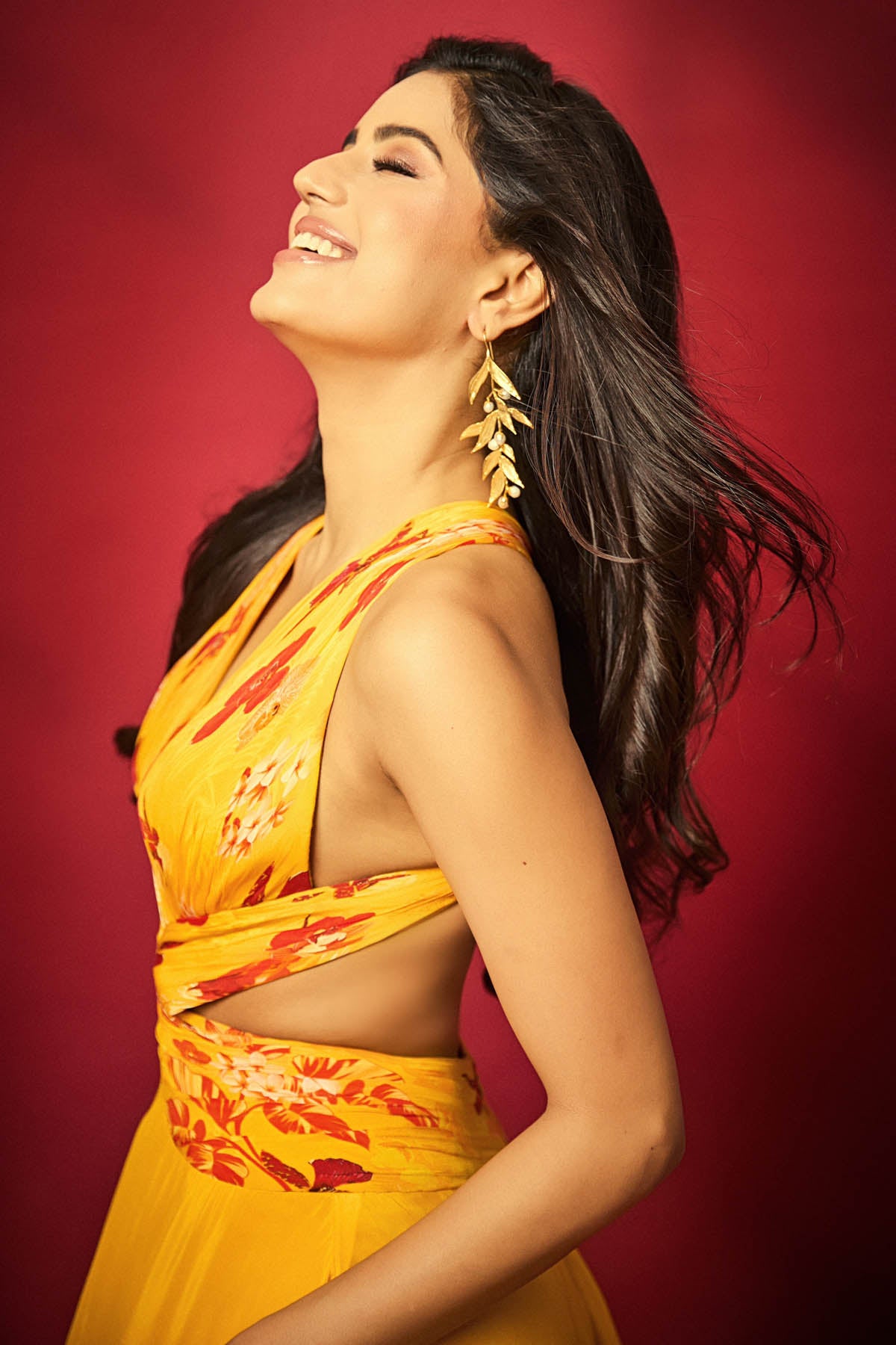 Yellow Chiffon Halter Neck Dress