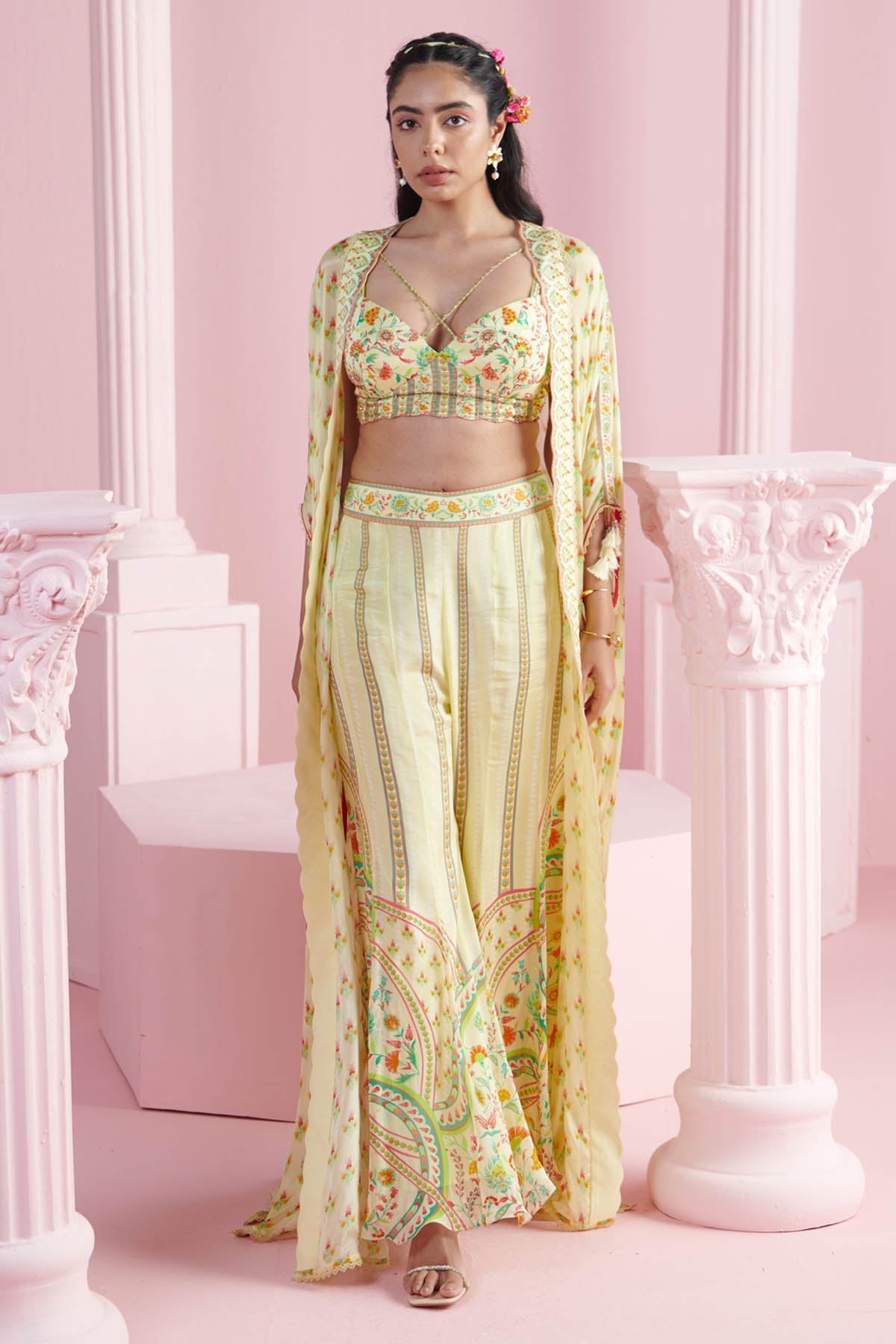 Yellow Chiffon Indo-Western Set