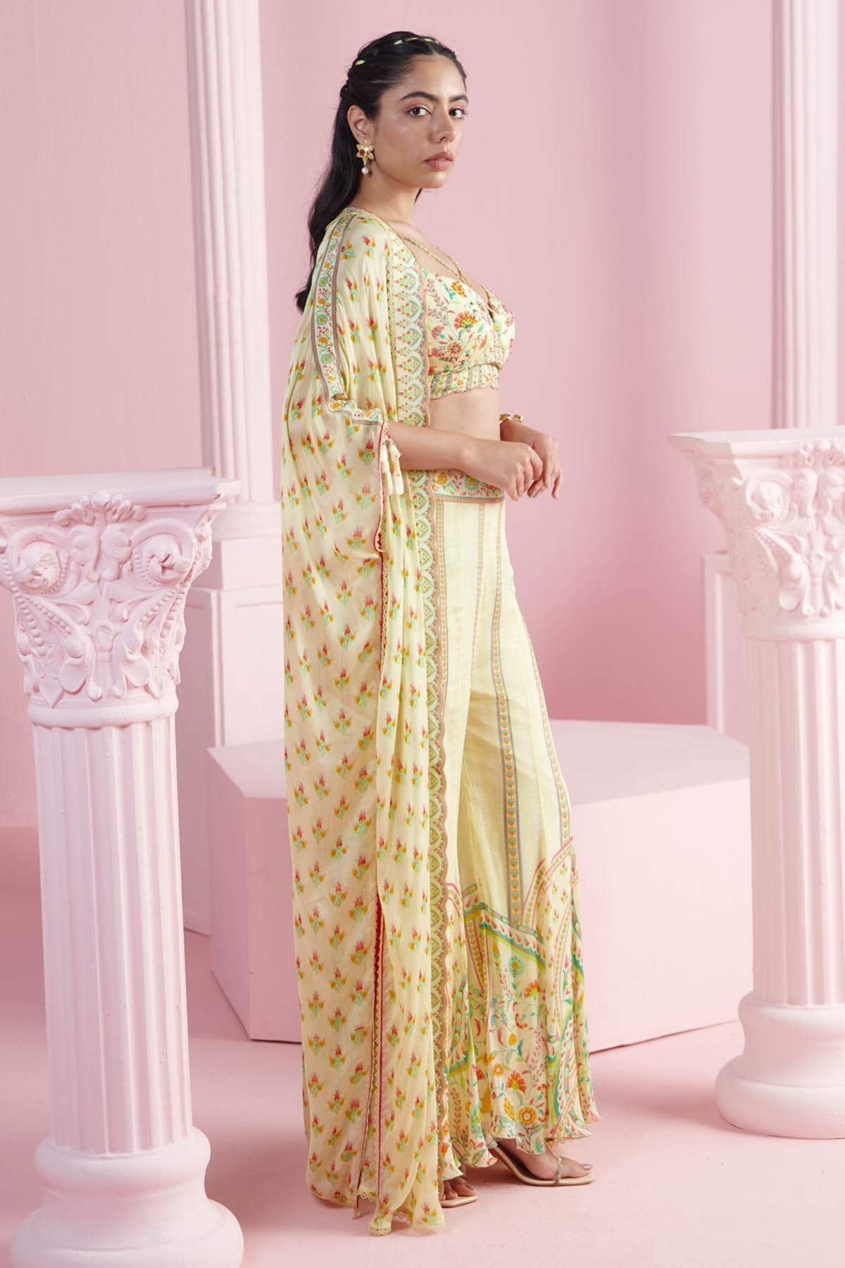 Yellow Chiffon Indo-Western Set