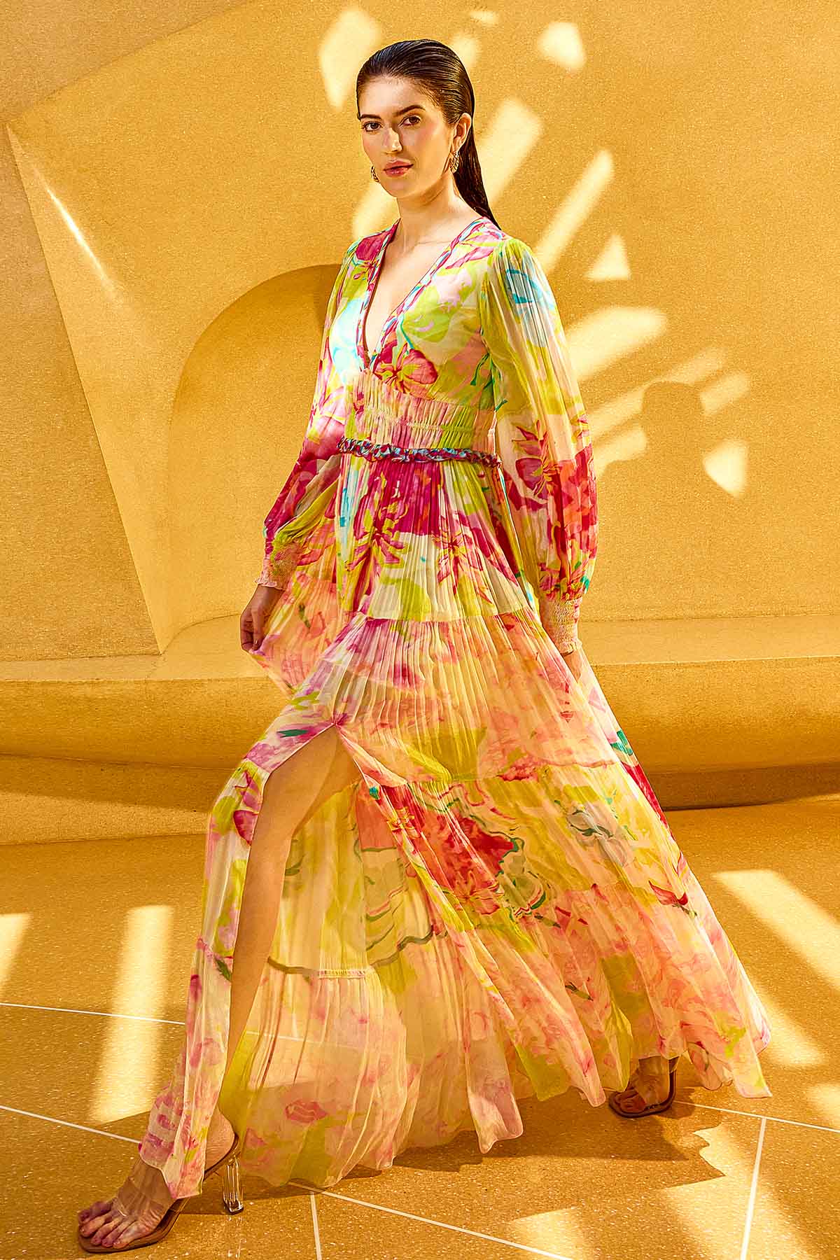Yellow Chiffon Layered Dress