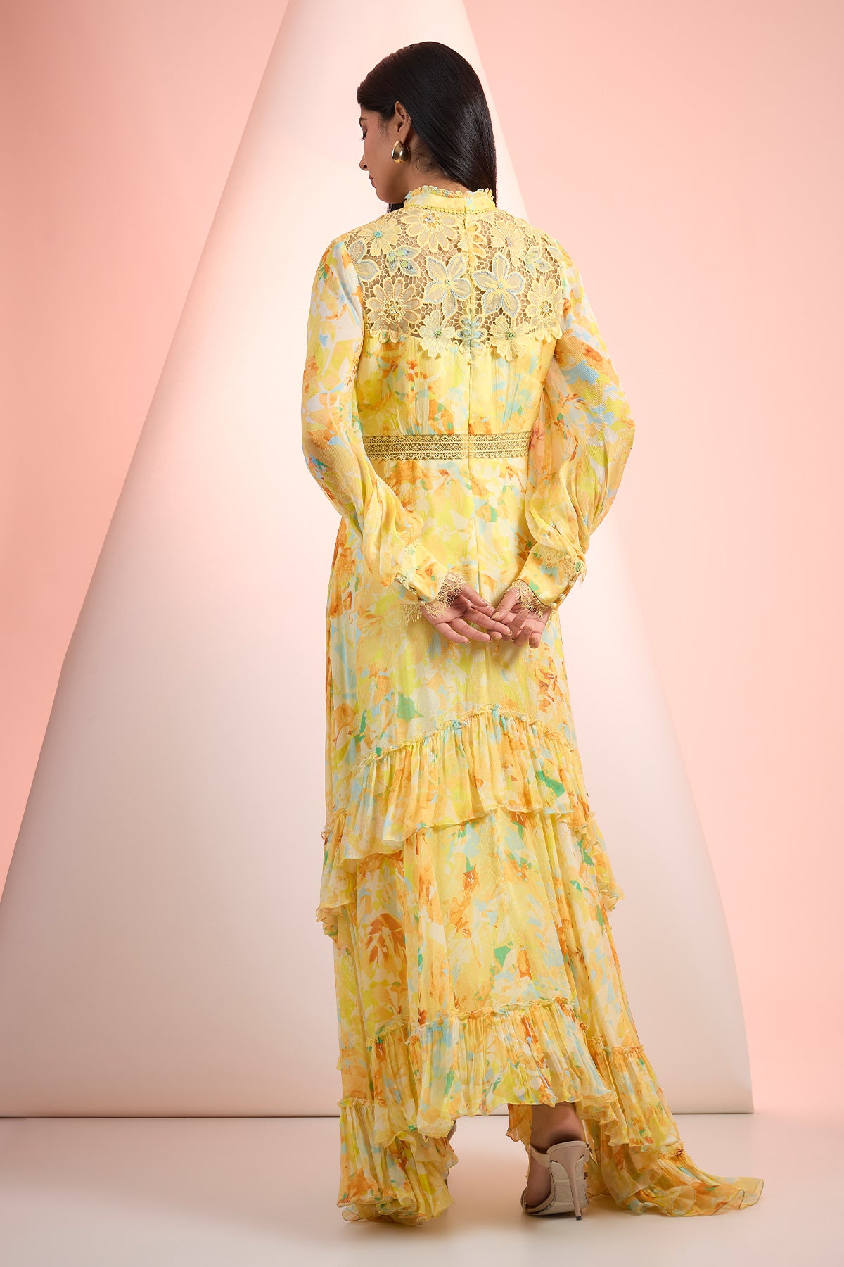 Yellow Chiffon Printed Dress