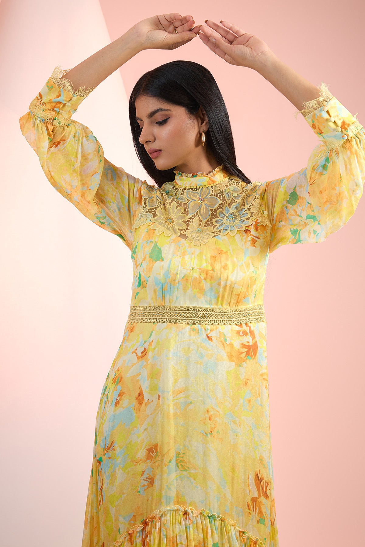 Yellow Chiffon Printed Dress