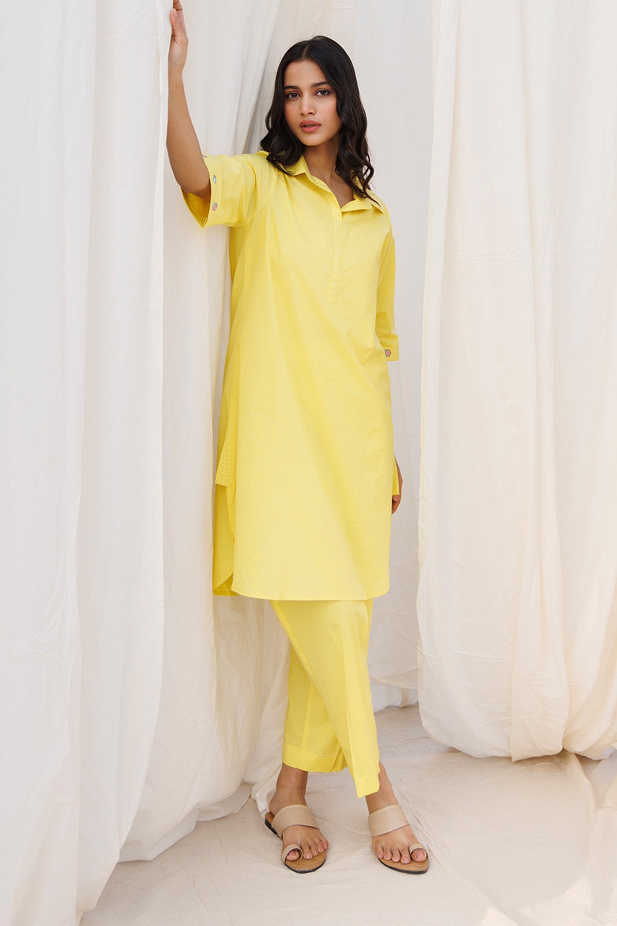 Yellow Collar Kurta & Pants