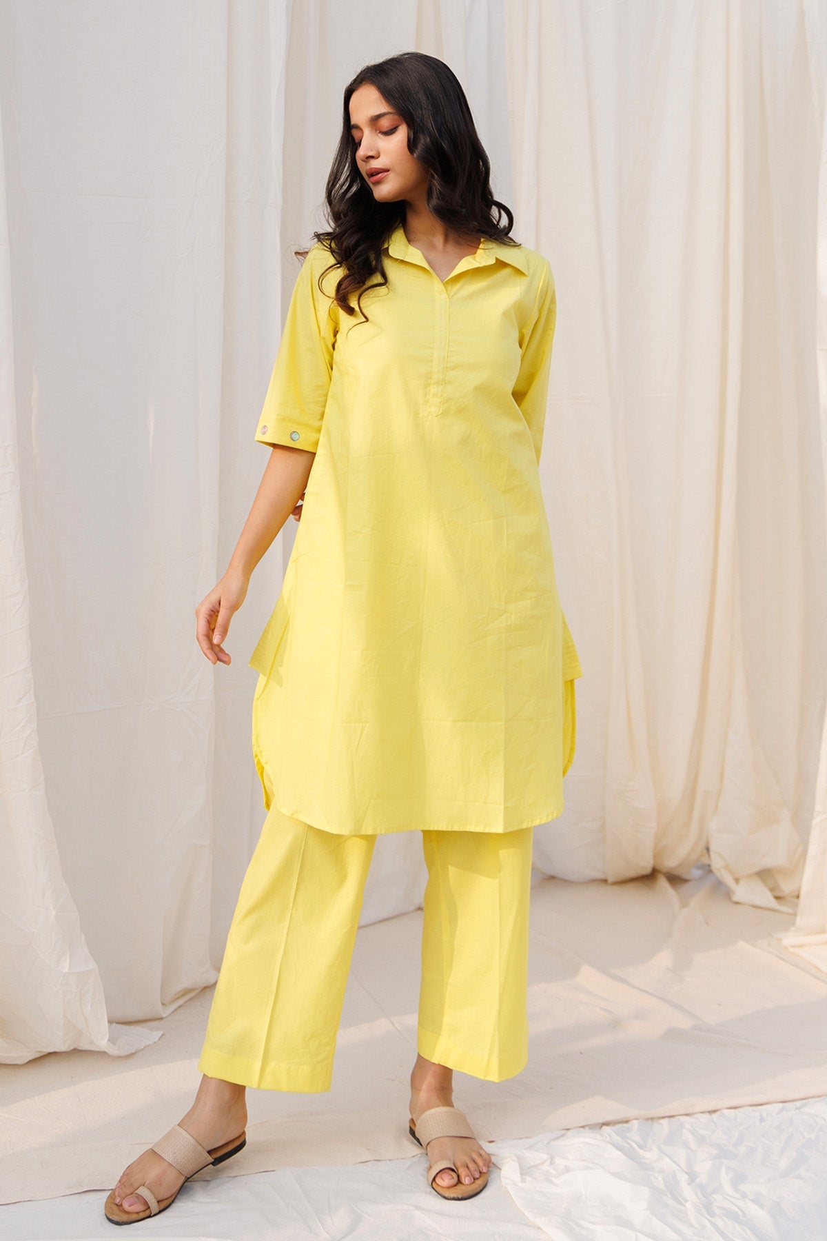 Buy Yellow Collar Kurta & Pants by Label Surabhi Raj for women online at ScrollnShops