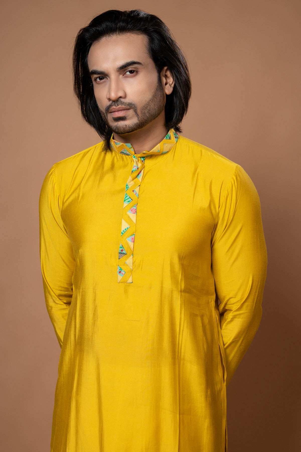 Yellow Collar Kurta & Pyjama