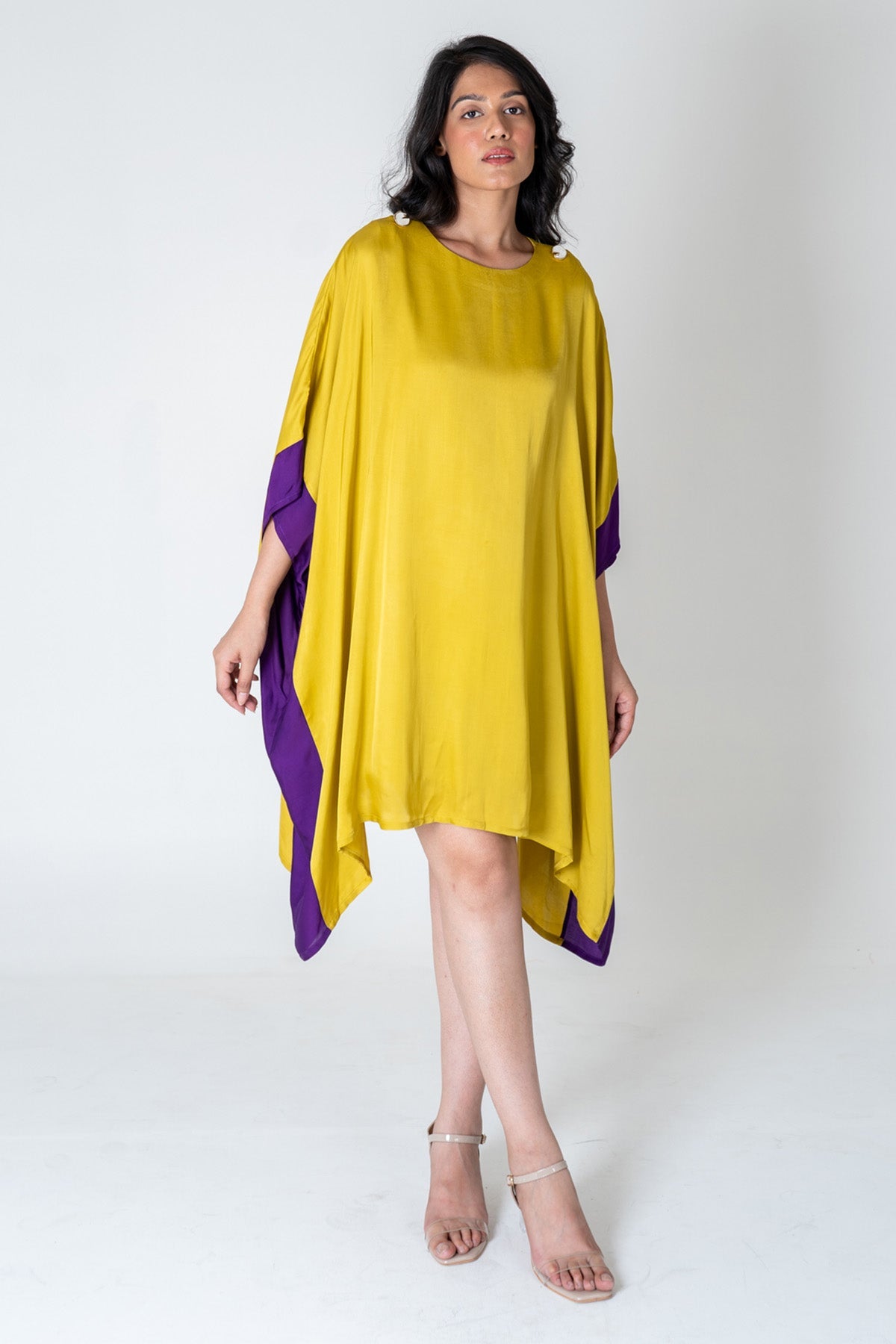 Buy Neora by Nehal ChopraYellow Colorblock Kaftan Dress for Women Online