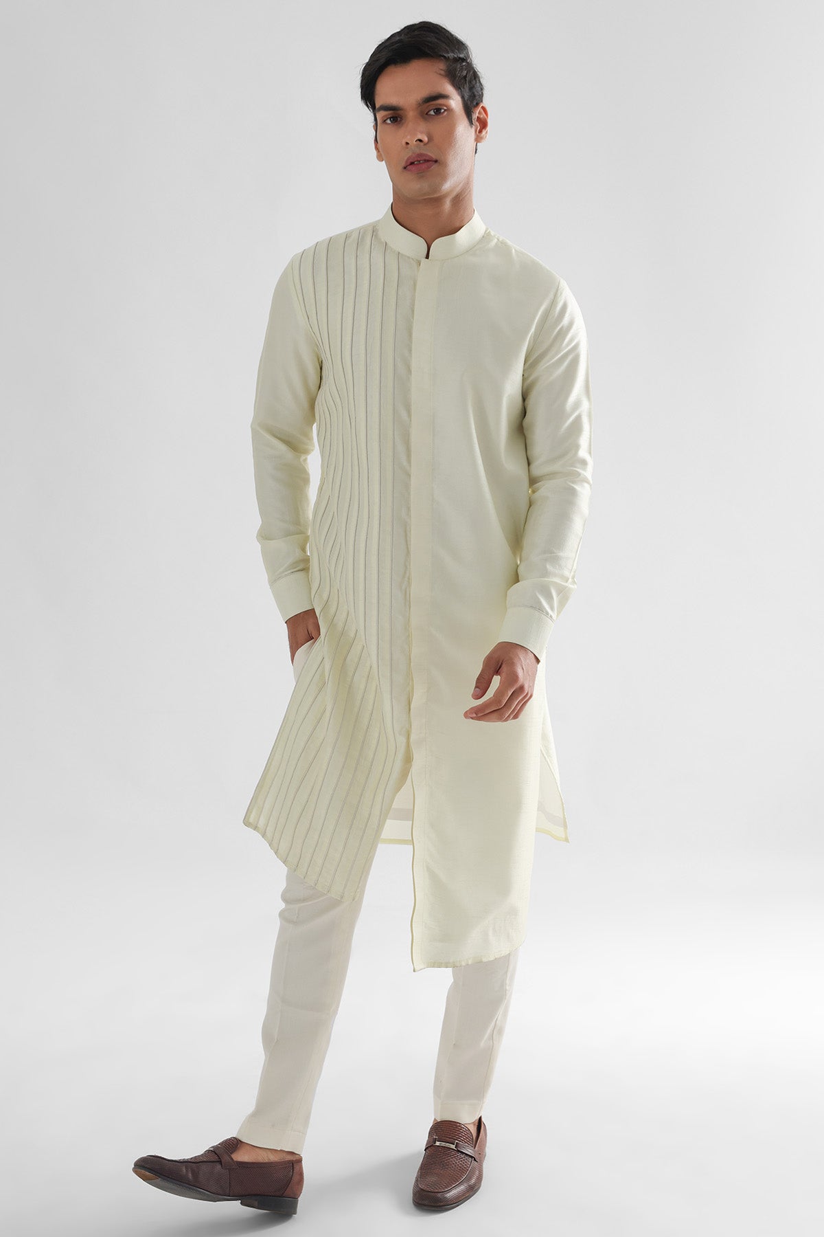 Buy Yellow Cord Detailing Kurta Set for men by Paarsh Atelier online available at scrollnshops