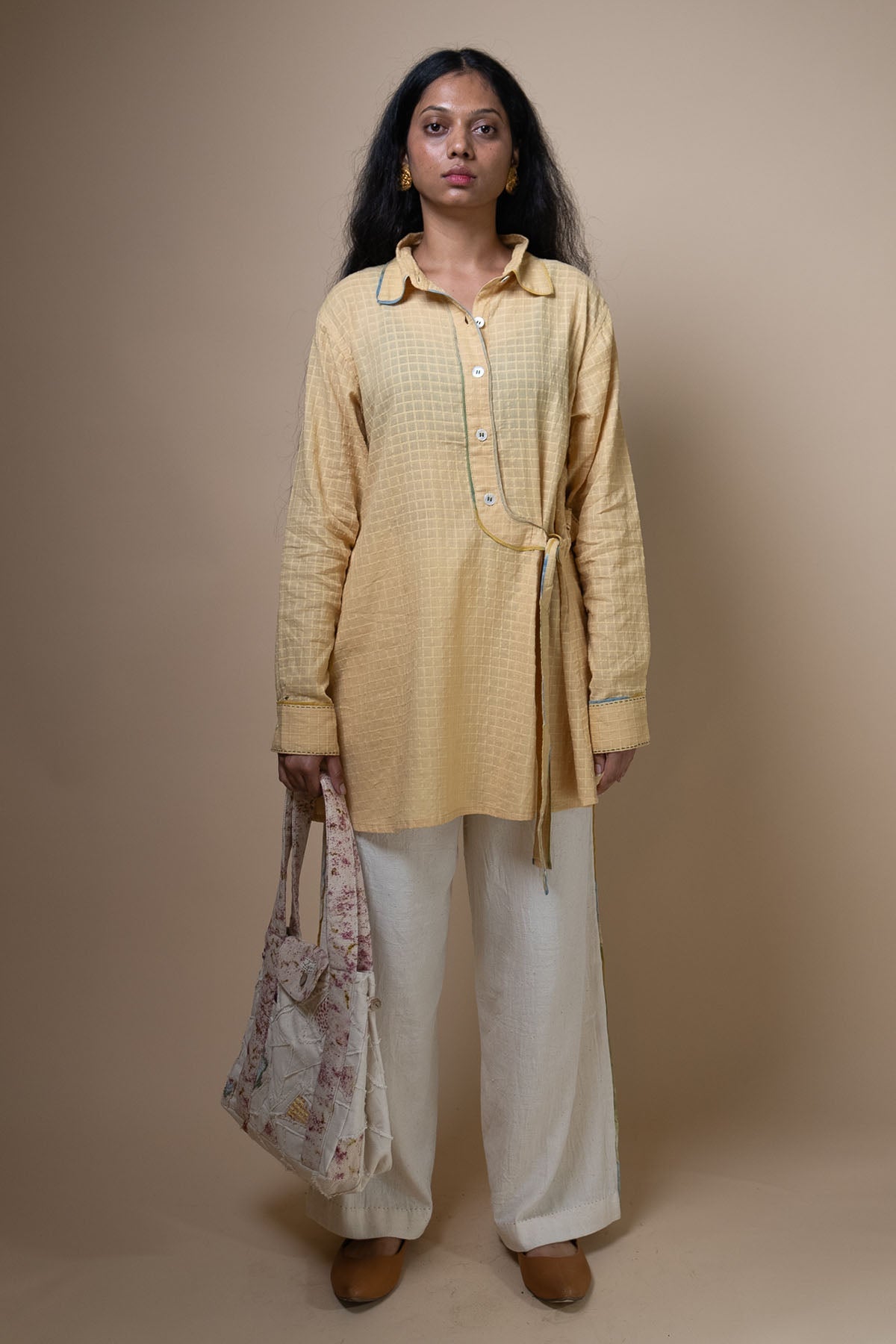 Buy Yellow Cotton Angrakha Shirt by Lafaani for women online at ScrollnShops