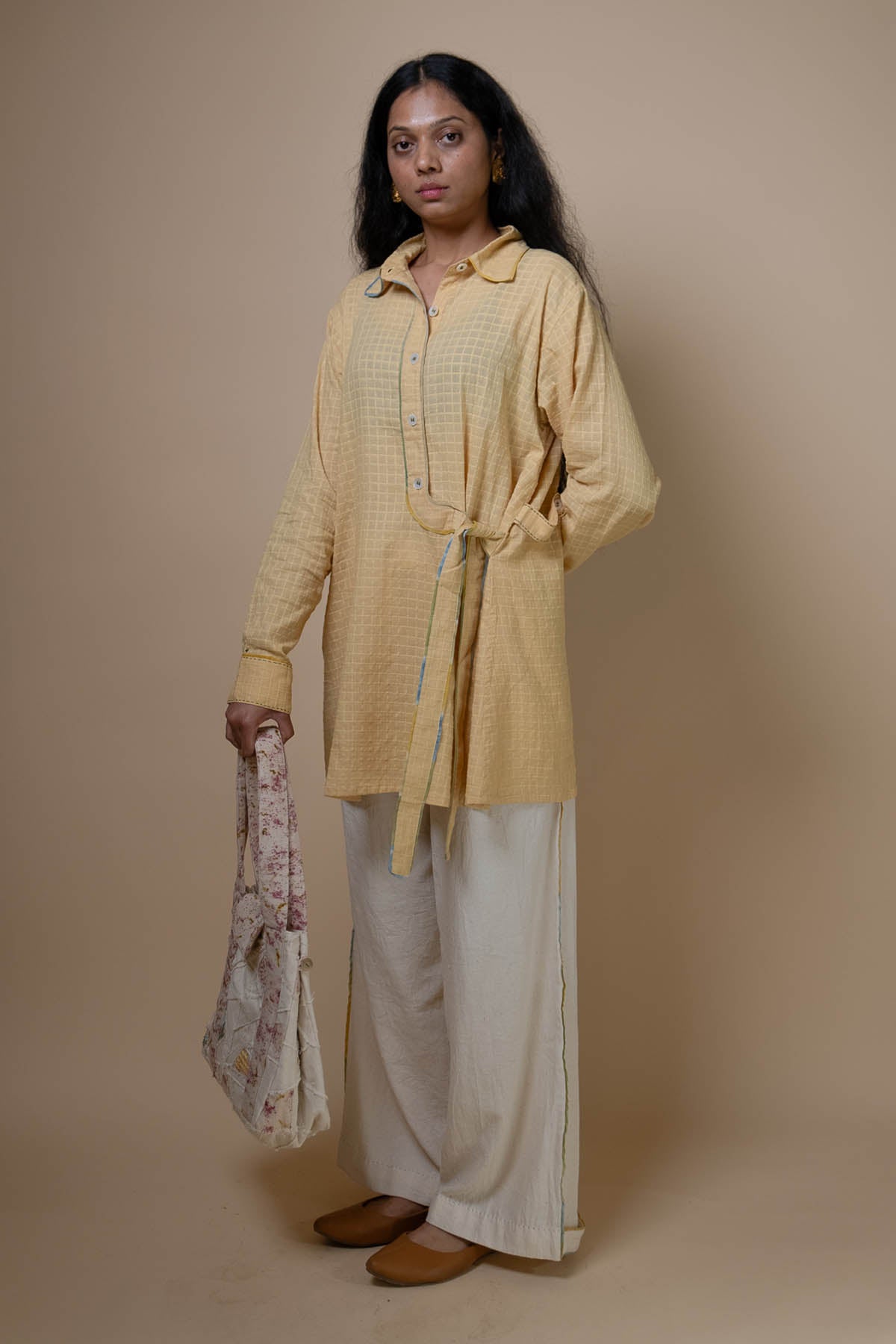 Yellow Cotton Angrakha Shirt