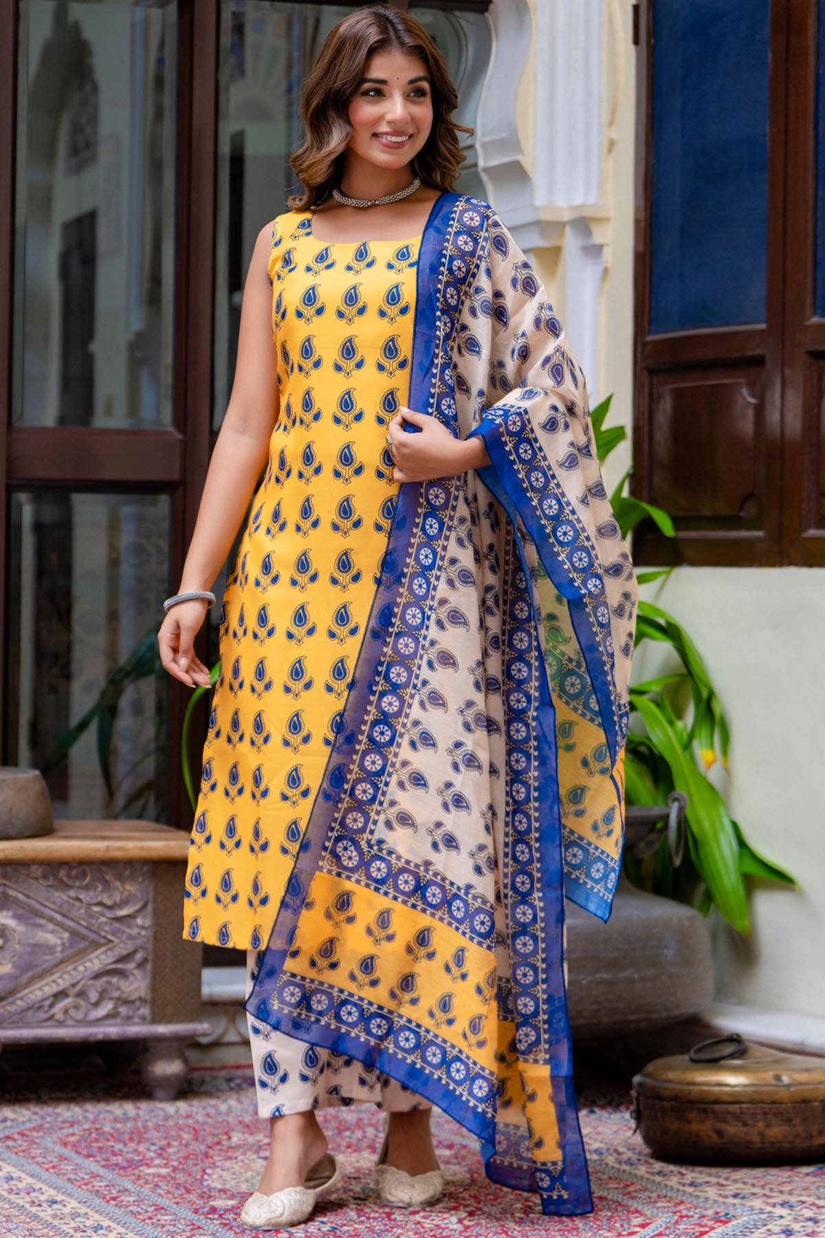 Buy Yellow Cotton Blend Kurta Set for women by Aastha Fashion online available at scrollnshops